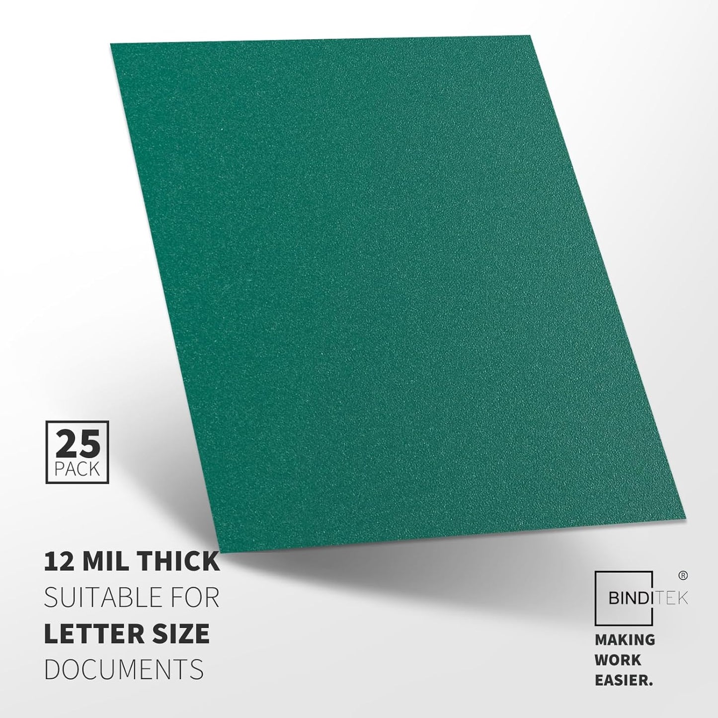 Binditek 25 Pack 12 Mil Sand-Textured Polycover, Plastic Binding Cover for Business Reports and Proposals, Lightly Sanded Finish, Square Corners, Un-Punched, Green, Office Supplies