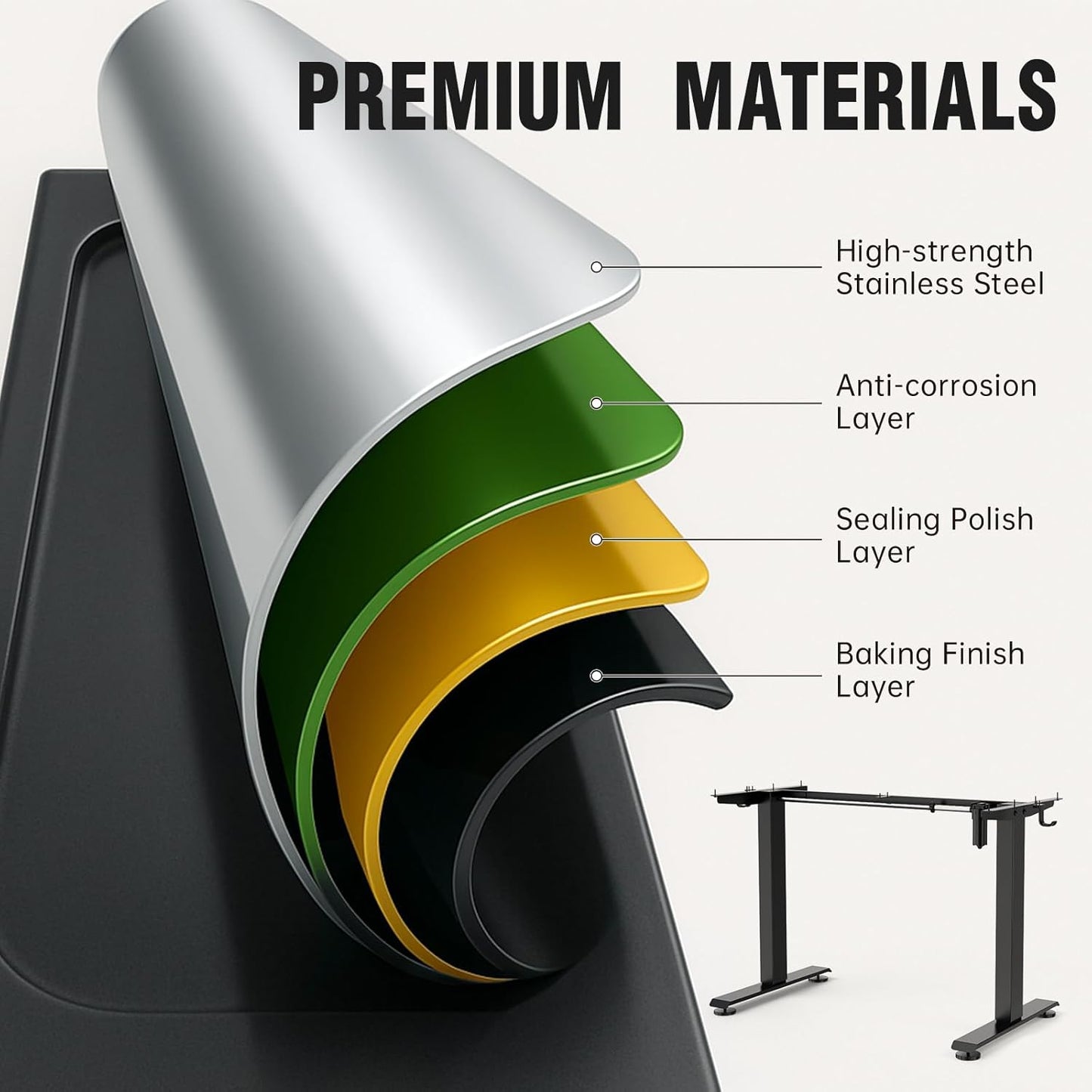 Veken 47.2" Standing Desk, Adjustable Height Office Desk with Wood Desktop, Computer Table for Home Work, Study and Gaming, Small Spaces, Modern Furniture，Brown