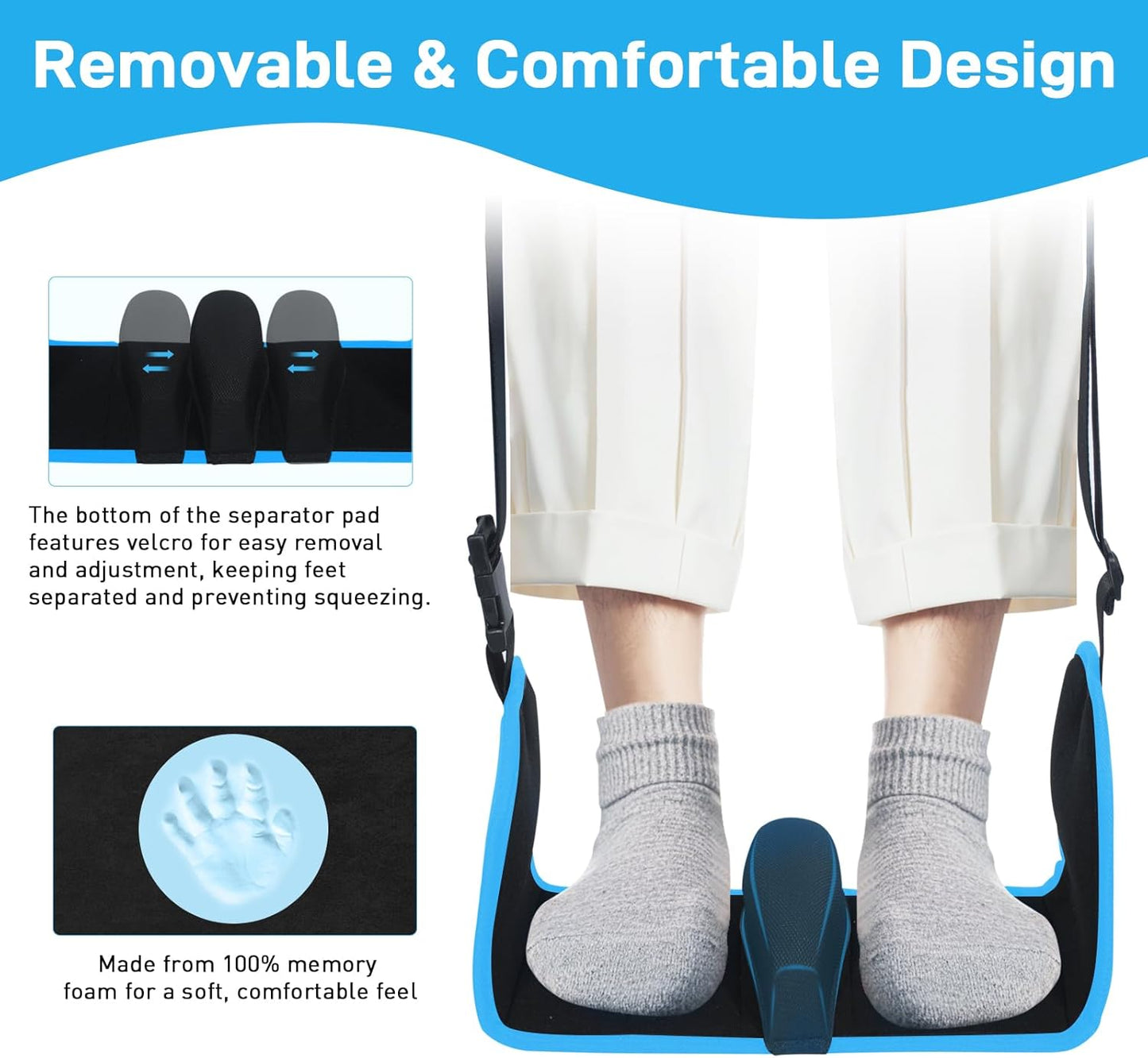 Airplane Foot Hammock, Foot Hammock for Travel Accessories with Ergonomic Removable Foot Divider Design, Airplane Foot Rest, Premium Comfortable Memory Foam & Hardboard for No Feet Clashing(Large)