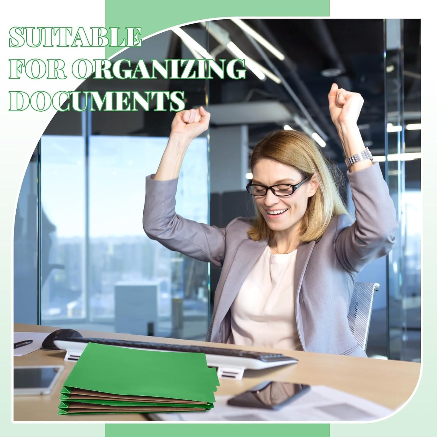 24 Pcs Classification Folders Letter Size, 2 Pocket Dividers Pressboard File Folder with Fasteners, Expanding File Organizer Bulk for Teachers, Clergy, Office, Church, Christmas (Green)