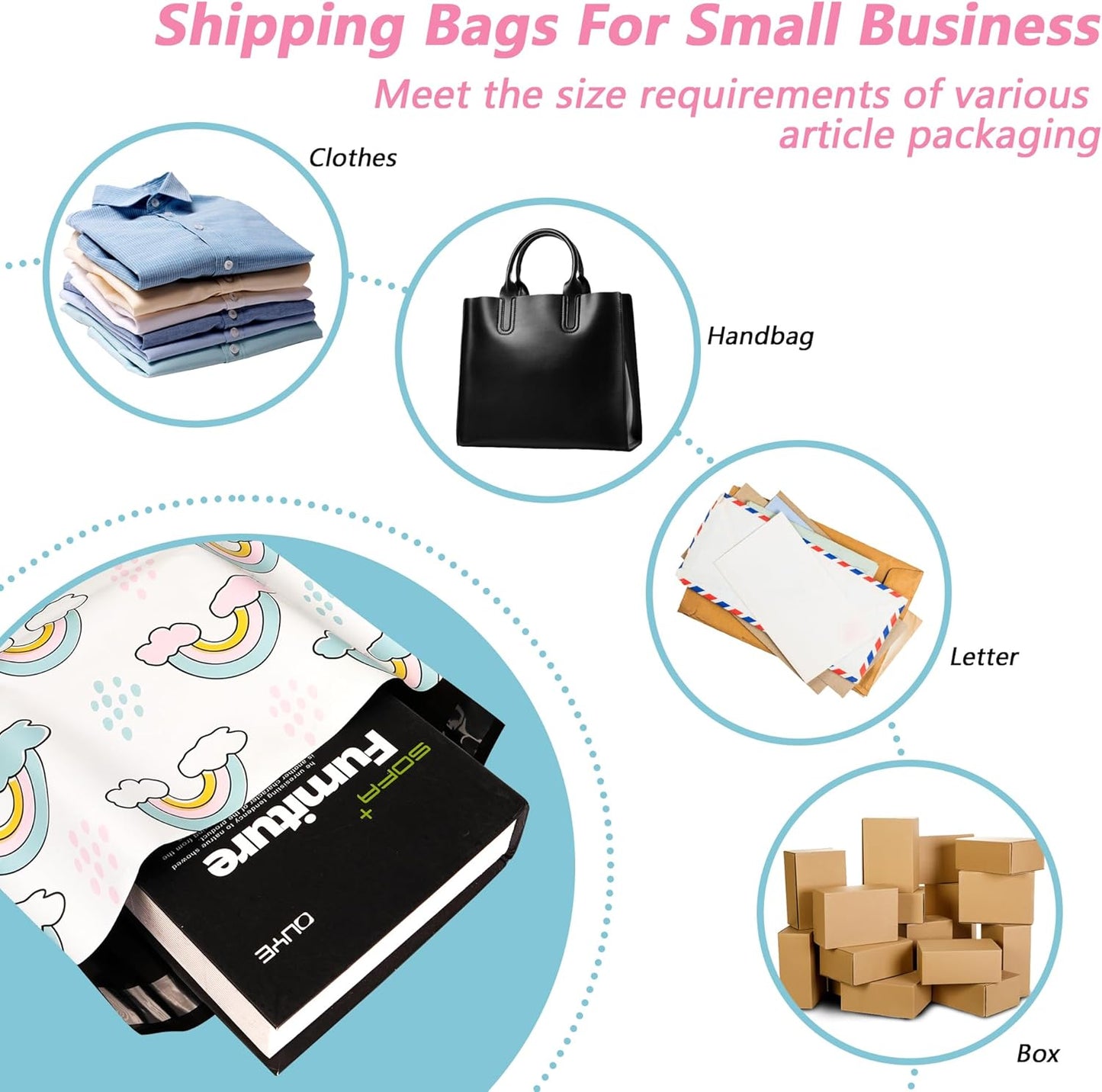 Poly Mailers 12x15.5 Inch 50 Pcs - Rainbow Printed Shipping Bags, 2.4mil Thickness, Waterproof and Tear Resistant Mailing Envelopes, Self-Sealing Packaging Bags for Small Business