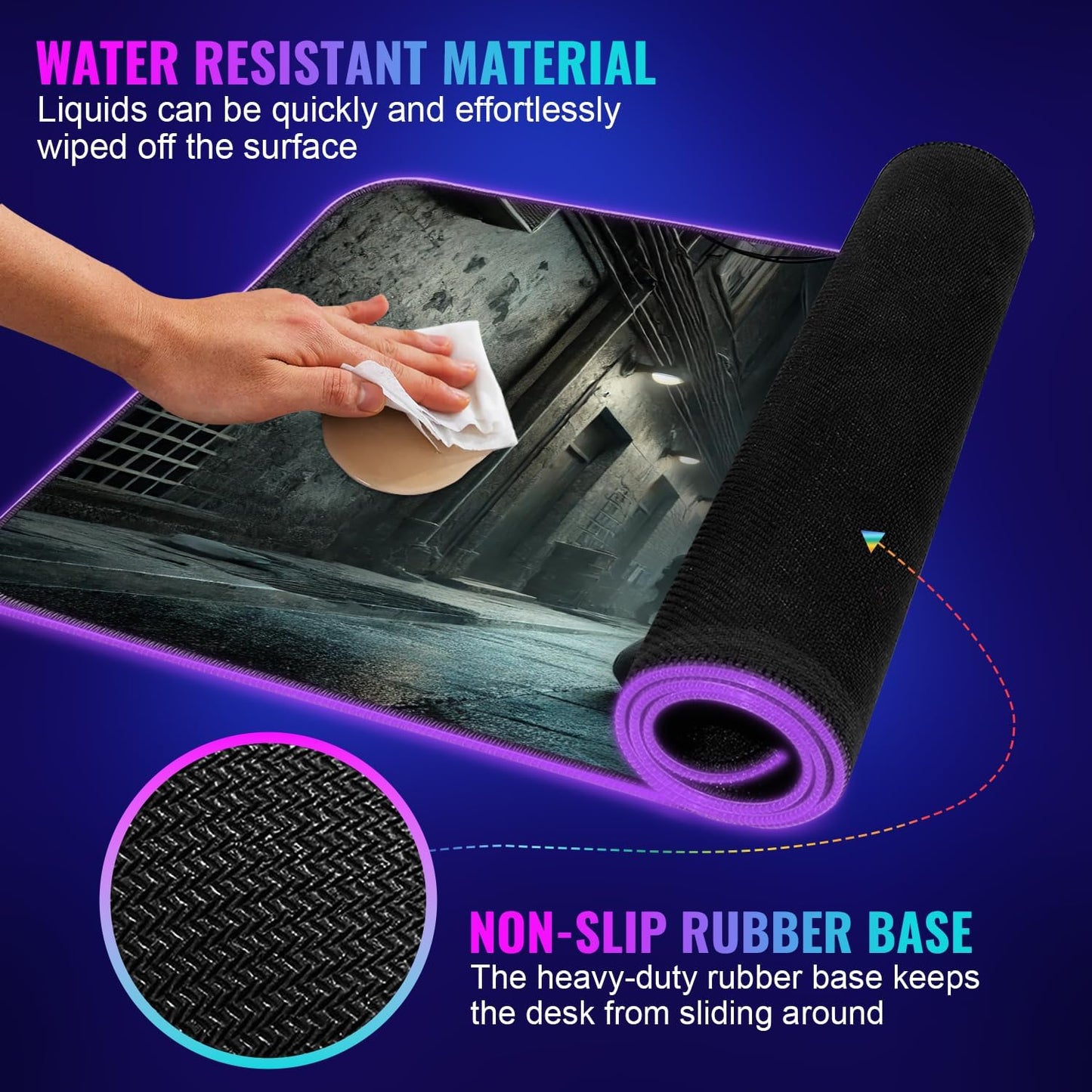 Gaming Mouse Pad - Desk Mat Gaming Mouse Pad , Medium Extra Large Extended Big Long Huge XL XXL and XXXL RGB LED Light Mousepad For a Computer , PC Mats Mousepads Midnight Strike