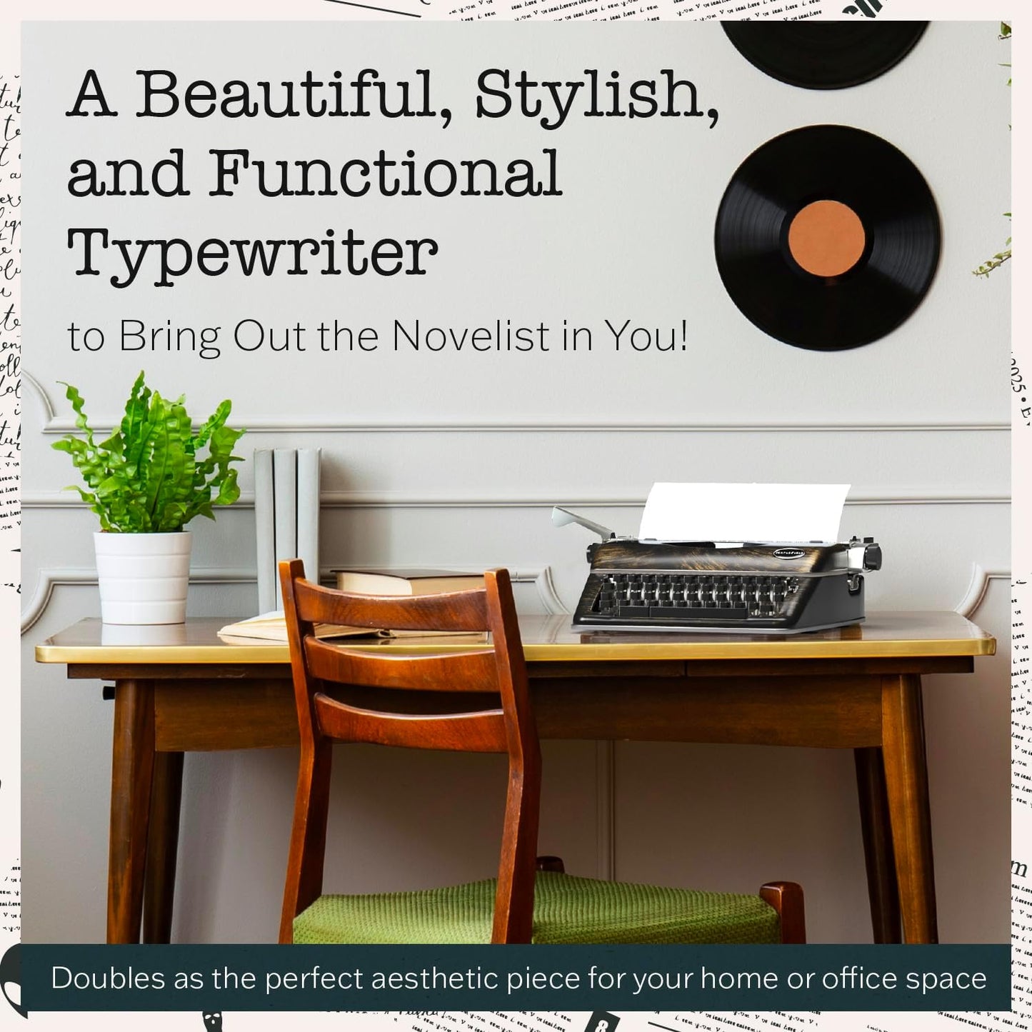 Maplefield Vintage Manual Typewriter - Bronze, Fits Standard 8 x 11 in Sheets - Antique-Style Functional Retro Portable Design & Easy Setup for Home & Office Decor