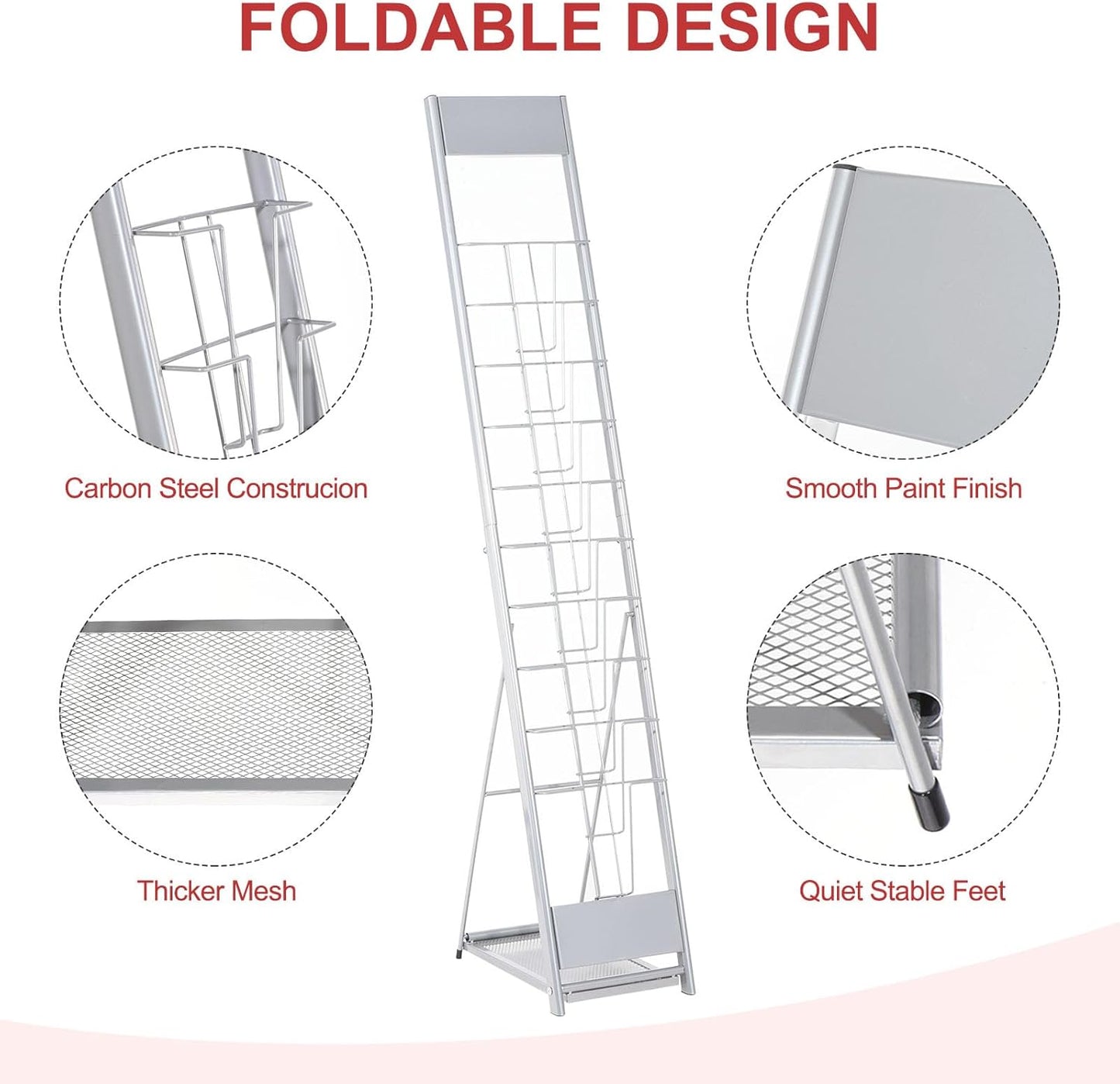 PATIKIL Detachable Magazine Display Racks Floor Standing 10 Layers Brochure Stand Catalog Literature Holder for Hotel, Exhibition, Office