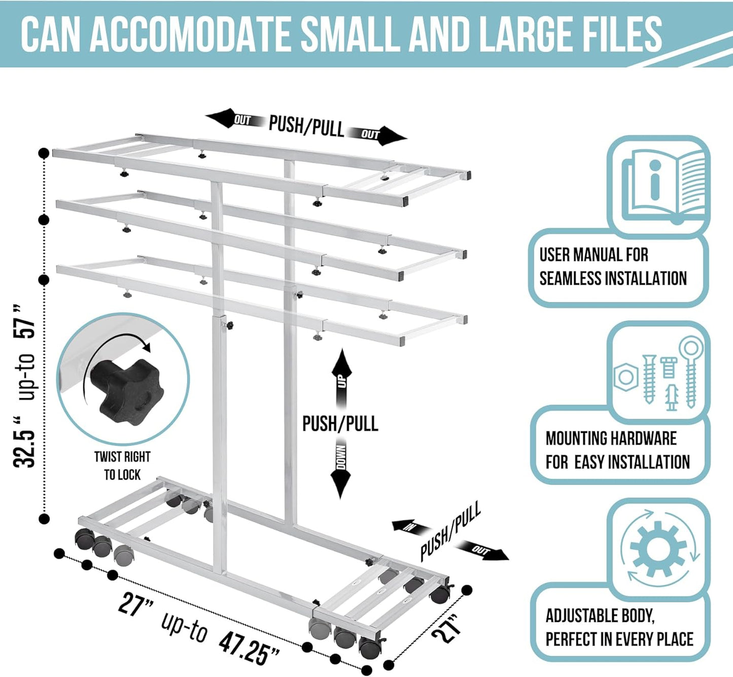 Adir Mobile Blueprint Holder - Adjustable Blue Print Storage Organizer and Construction Plan Holder – Plans Rack for Jobsite and Office (Without Blueprint Clamps)