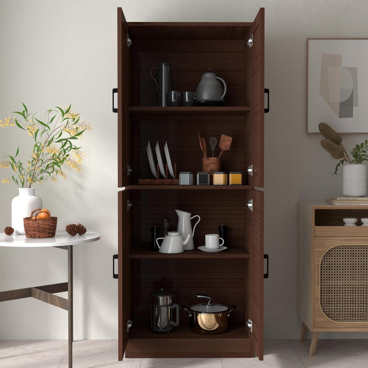 Brown Kitchen Pantry, 71" Tall Cabinet with Doors, Hutch with Storage for Dining Room