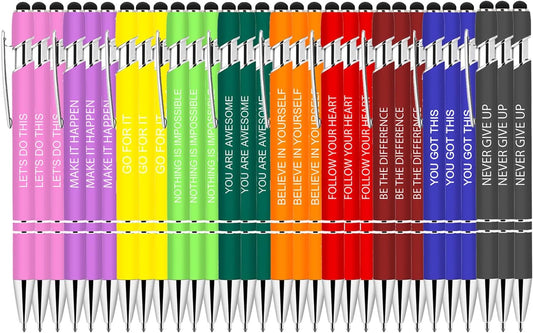 30 Pcs Inspirational Pens Bulk - Motivational Ink Ballpoint Pen with Quotes Stylus Tip Nurse Gifts for School Coworkers Office Supplies Black Ink
