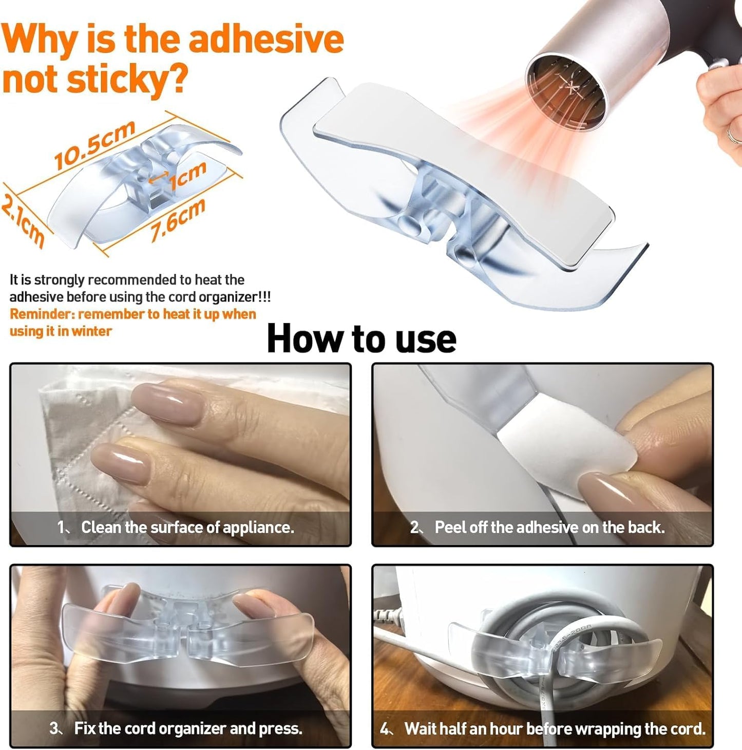 Appliance Cord Organizer for Kitchen Appliances Stick On Cable Winder Keeper, Hook Clip for Kitchenaid Mixer, Home Gadget Accessories for Easy Storage and Organization (6PCS)