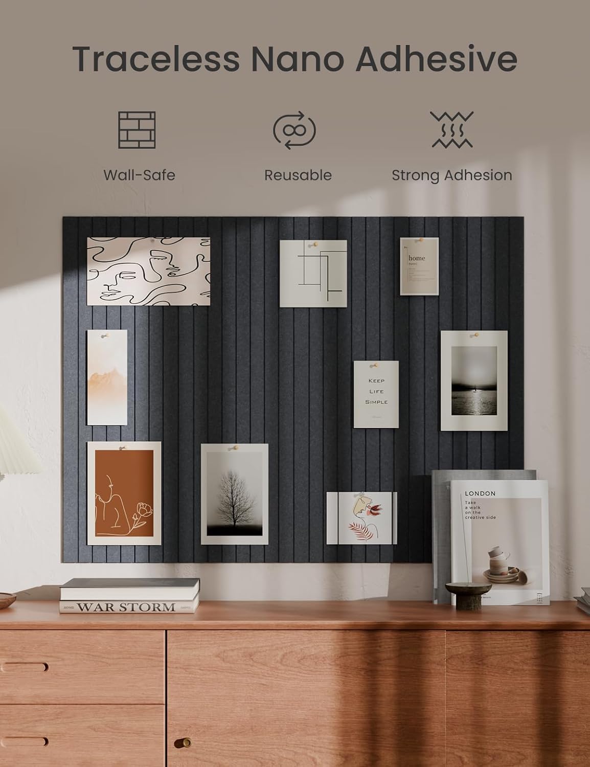 Bumusty Large Cork Board Alternative-47 x35 Felt Bulletin Board, with 30 Pushpins, 70 Adhesive Tabs, 12-Pack Slat Wall Paneling, Cork Boards for Office Push Pin Board Felt Board-Deep Charcoal Blue