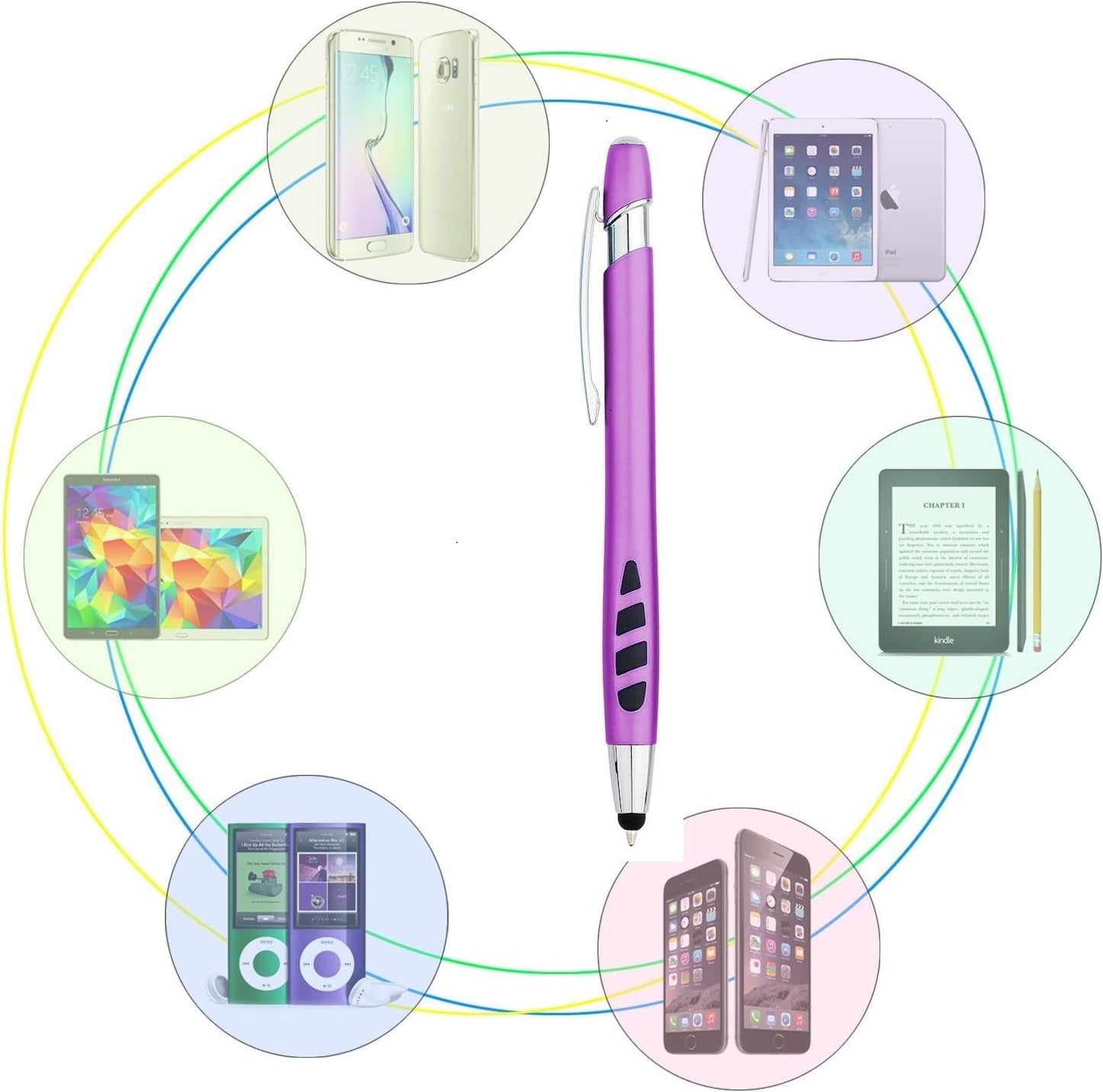 Stylists Pens for Touch Screens - Touch Screen Pen - Pen with Stylus Tip - for Your iPad, iPhone, Samsung Galaxy & More -Assorted Barrel Colors, Black Ink, 7 Pack