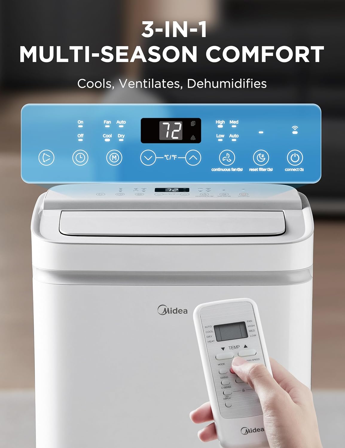 Midea MAP10S1XWT-A Air Conditioner, 14,000 BTU-Smart, Grey