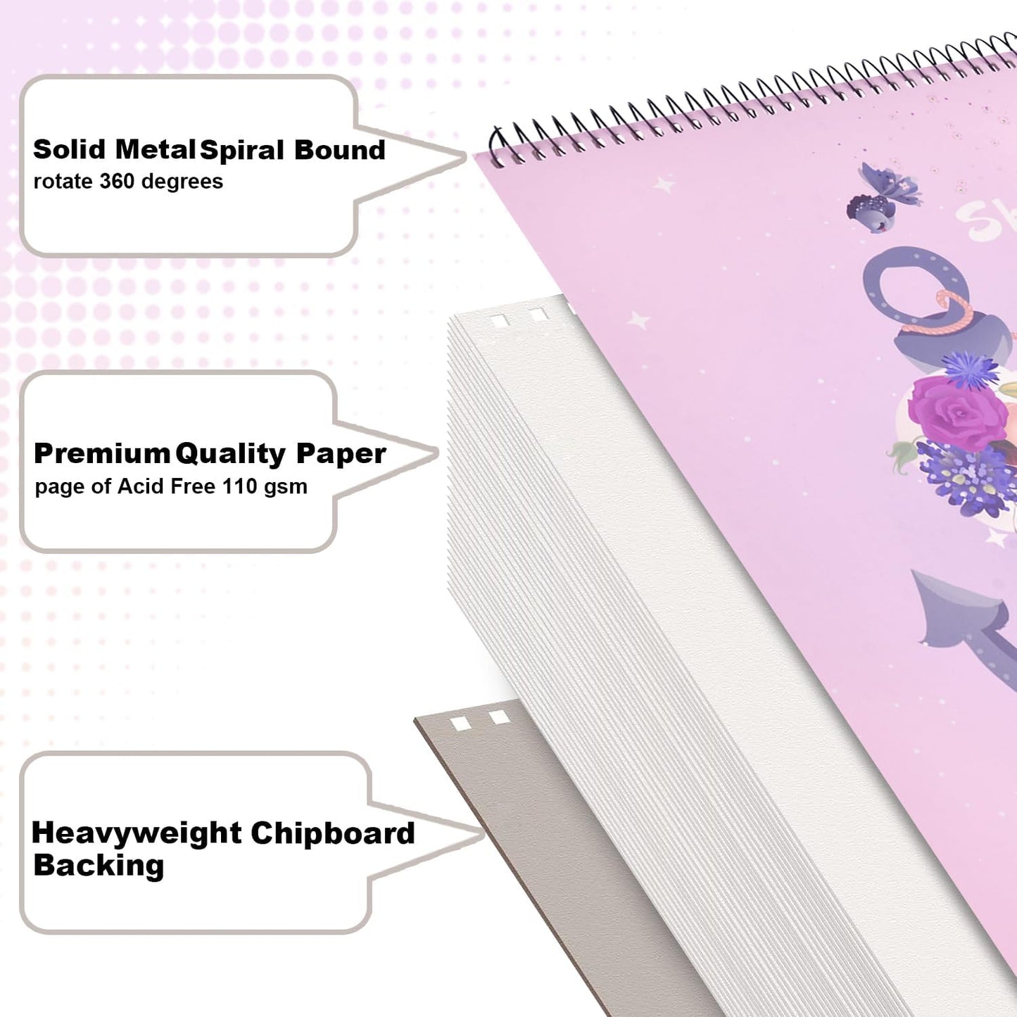 MEMX Sketch Book for Kids, 8”X11.5” 100 Pages(110gsm), Spiral Bound Artist Sketch Pad, Durable Acid Free Sketchbook for Painting, Sketching or Doodling, Best Gifts for Drawing Boys and Girls, White