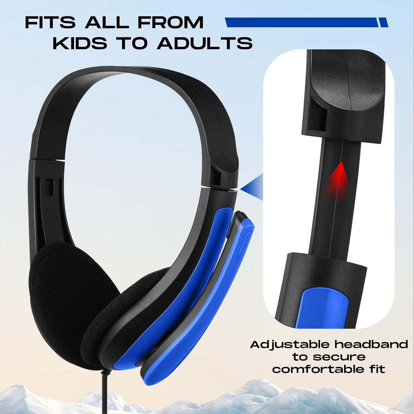 Yunsailing 20 Pack Bulk Classroom Headphones with Microphone Students Kids Wired School Class Set Headphones for School Library Computer Office Adults 3.5 Jack Universal Plug(Dark Blue)