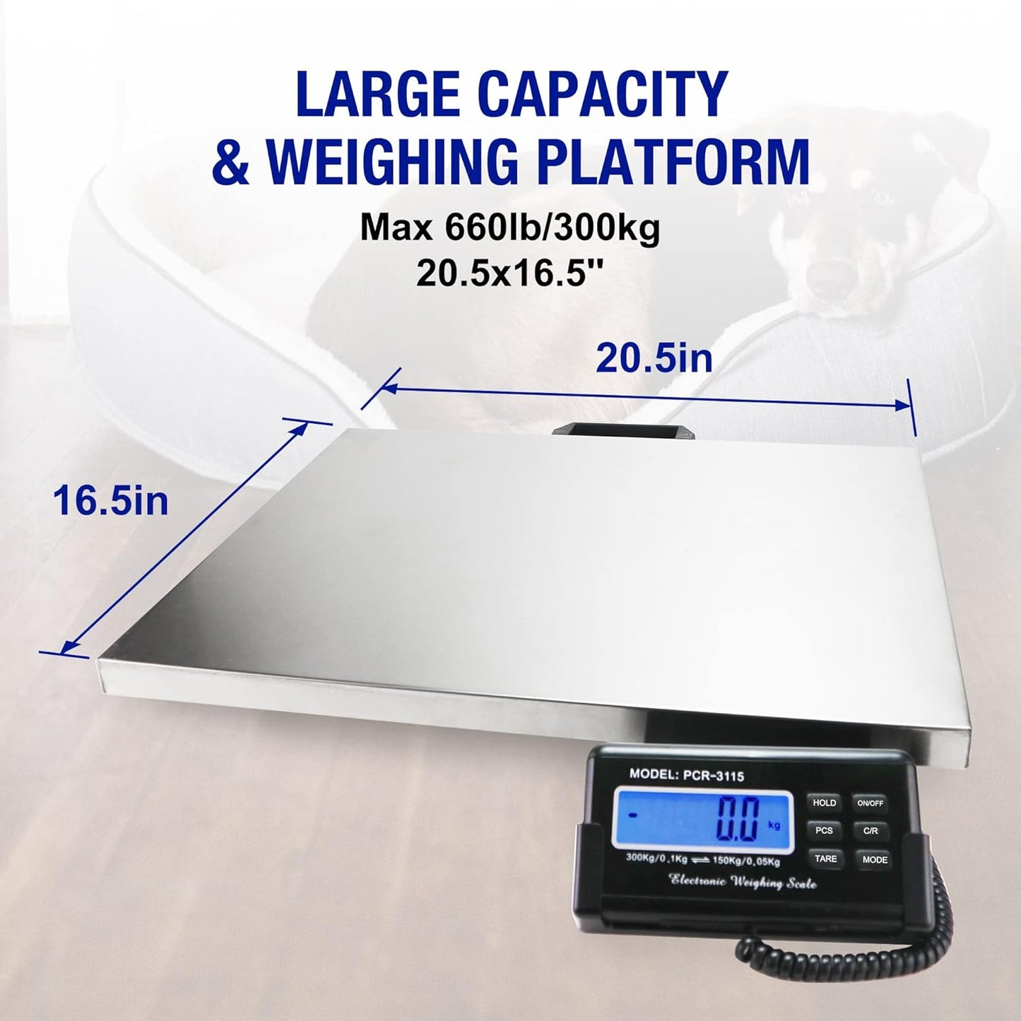 Charmline 660lbs x 0.2oz High Accuracy Digital Postal Scale, Shipping Scale with 21x17 Large Stainless Steel Platform, Heavy Duty Scale for Packages/Dog/Postage/Luggage, Battery & AC Adapter Powered