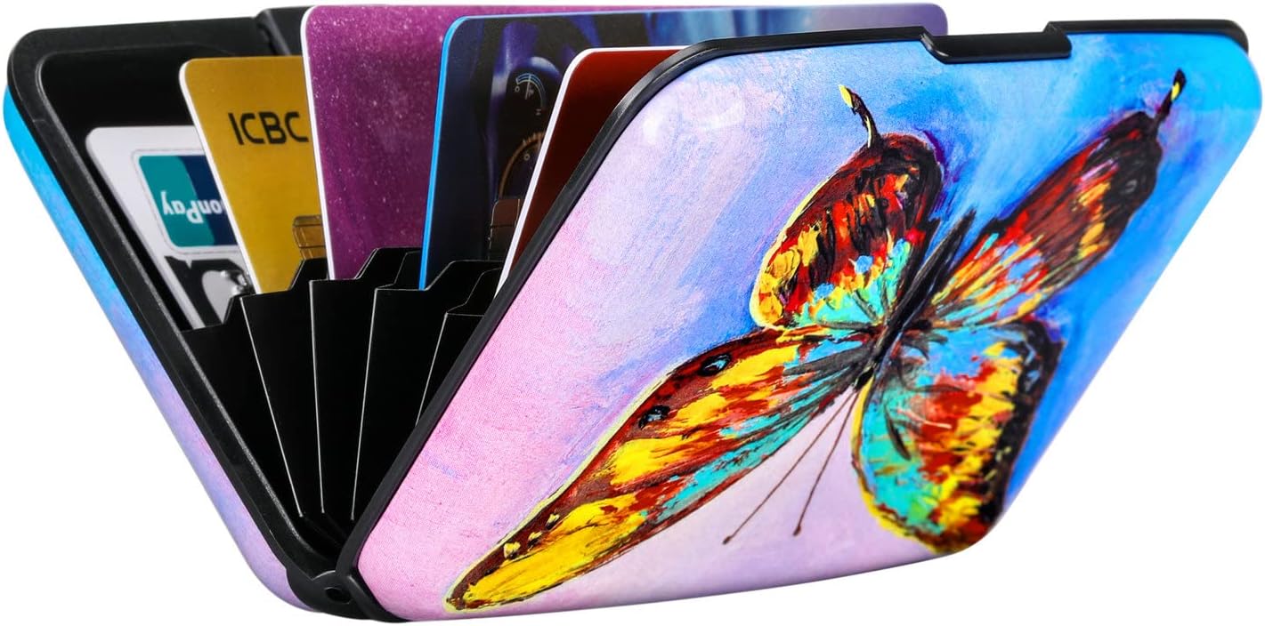 ELFISH RFID Blocking Credit Card Protector Aluminum ID Case Hard Shell Business Card Holders Metal Wallet for Men or Women (One Butterfly)