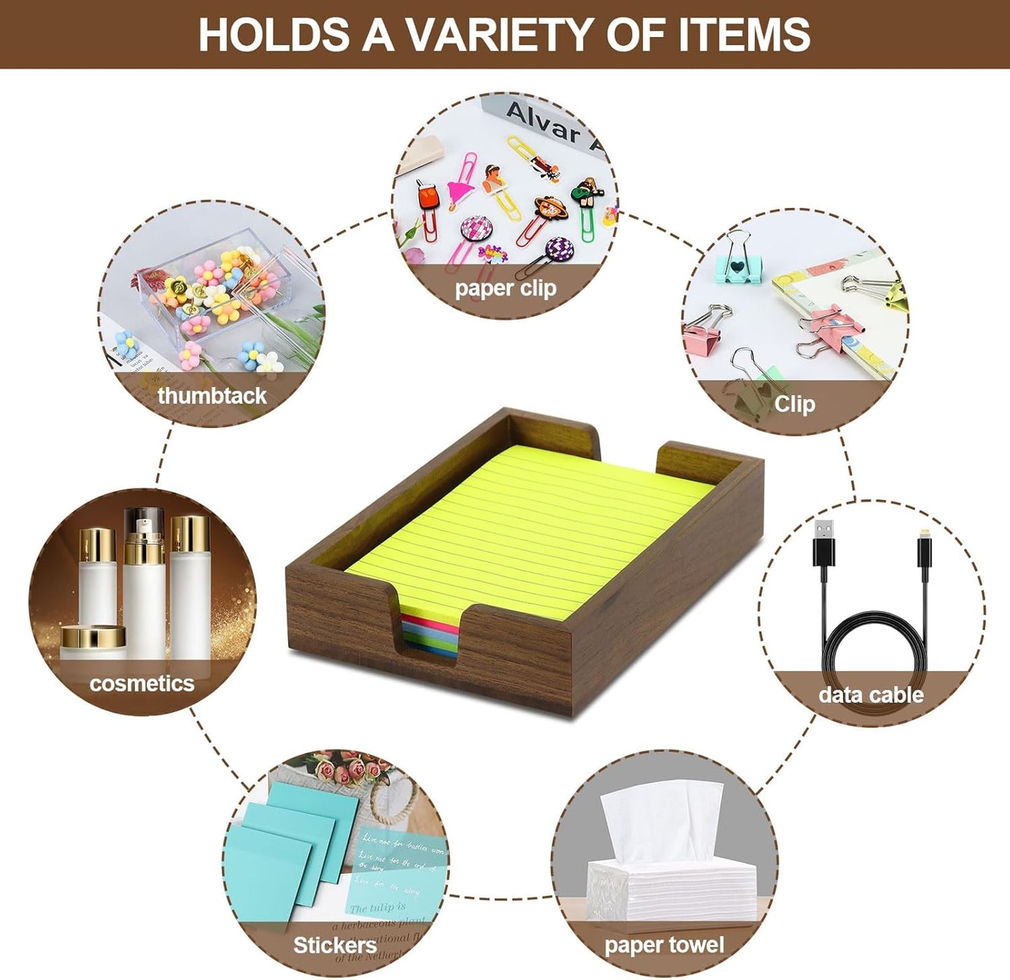 MultiBey Walnut Wood Sticky Notes Holder for Desk, 4x6 Inch Self -Sticky Note Memo Holder, Wooden Sticky Note Dispenser Office Desk Organizer for Dorm Room Office Home School (S)