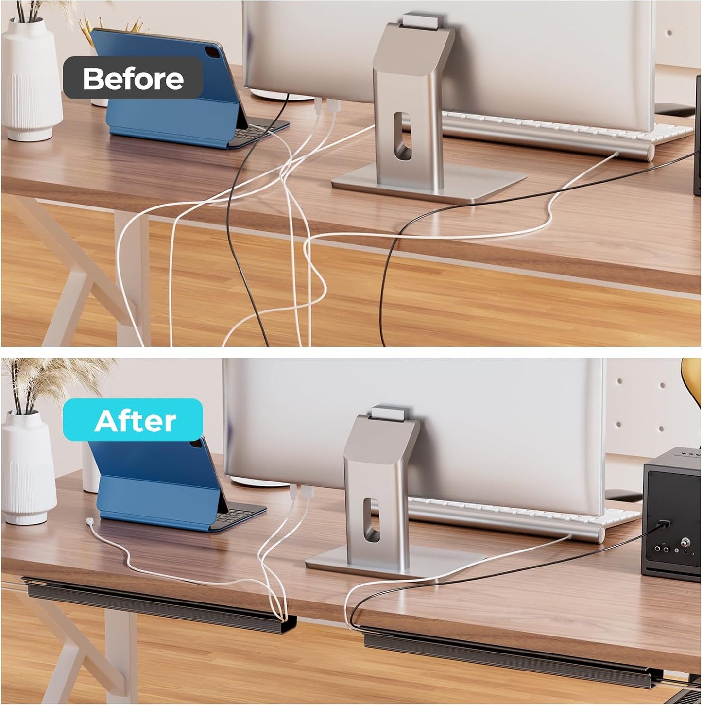 Delamu 2 Pack Safe & Tidy Cable Management Solution - Protect Kids & Pets with Home & Office Cable Management Under Desk,Cable Organizer, Cable Management Kit,Cord Organizer for Desk, 15.7inX2