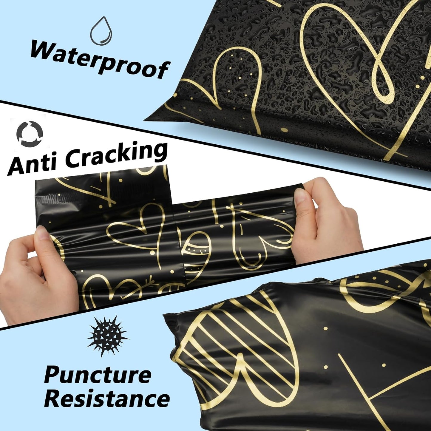 Poly Mailers 10x13 Inch 25 Pcs, Heart printed Thank You Shipping Bags with 2.4mil Thickness, Waterproof Mailing Envelopes, Strong Self-sealing Adhesive Poly Bags for Shipping