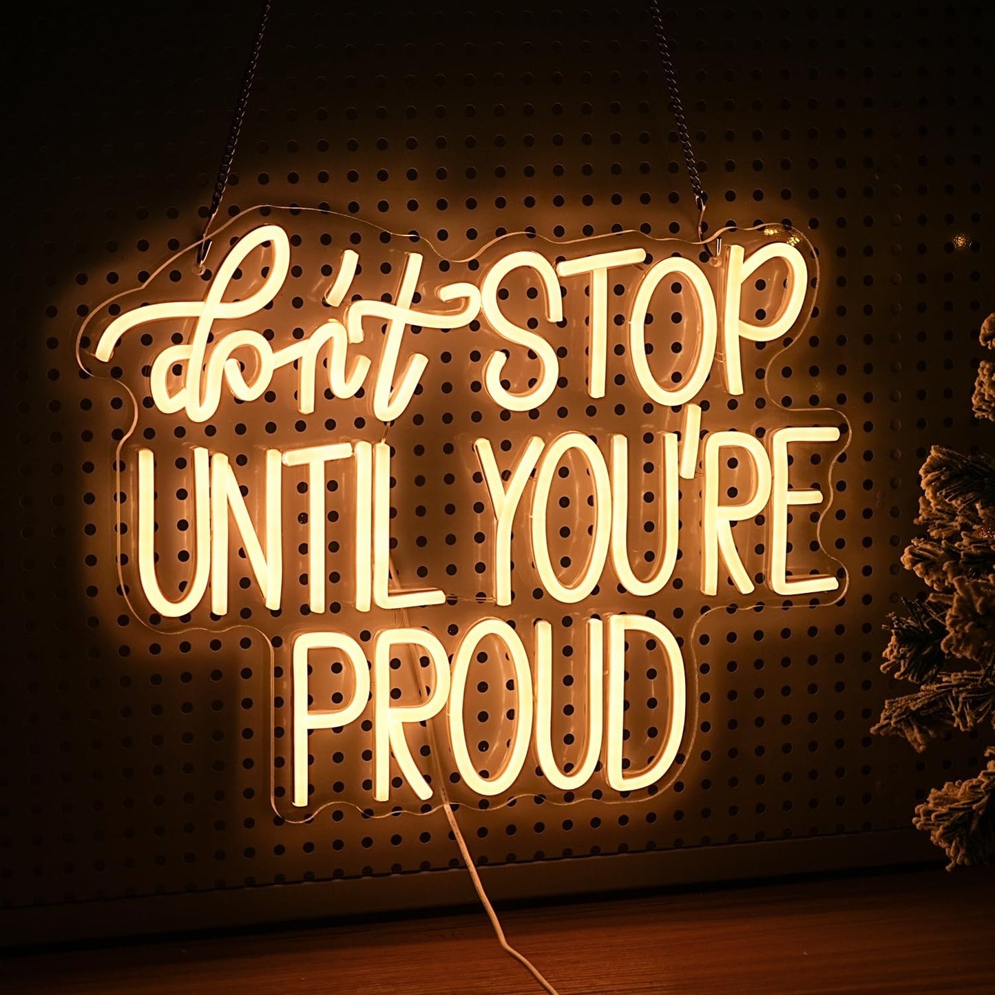 Don't Stop Until You Are Proud Neon Sign Warm White LED Neon Light Dimmable USB Powered Letters LED Light Signs for Bedroom Office Classroom Living Room(16.5 * 12.6In)