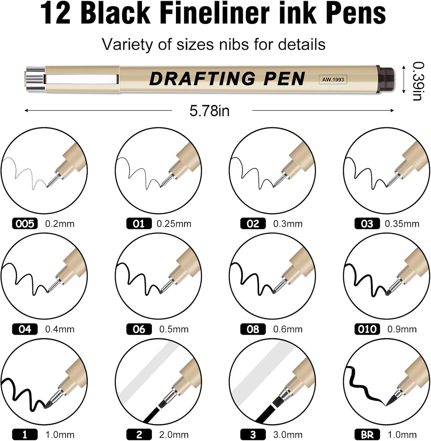 12 Pack Micro-Pens Fineliner Drawing Pens Set,Fine Liner,Waterproof,No Ink Leakage Artist Pens.Black Drawing Pens Fine Point for Illustration,Technical Draw,Journaling,Manga,Sketching,Bible.