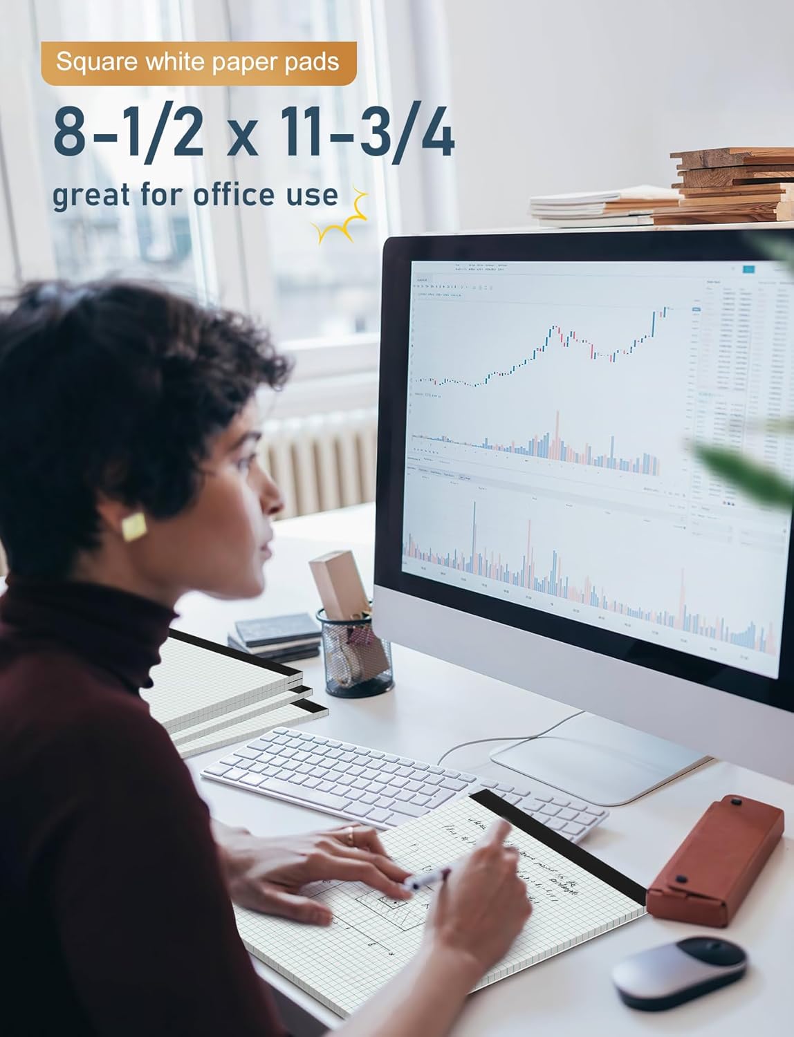 Graph Paper Pads 8.5 x 11, 8 Pack, 4x4 Quad Grid Paper Pad 8-1/2" x 11", White Quadrille Pad, Easy Tears Off Design, Grid Notebook 8-1/2 x 11, White 70 GSM Graft Paper, 30 Sheets/Pad