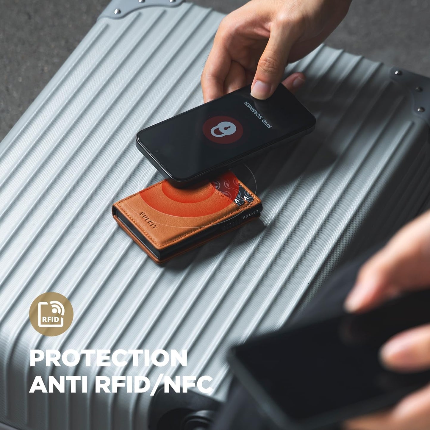 VULKIT Men's Wallet with ID Window Top Grain Leather RFID Blocking Minimalist Wallet Pop Up Card Holder Magnetic Closure