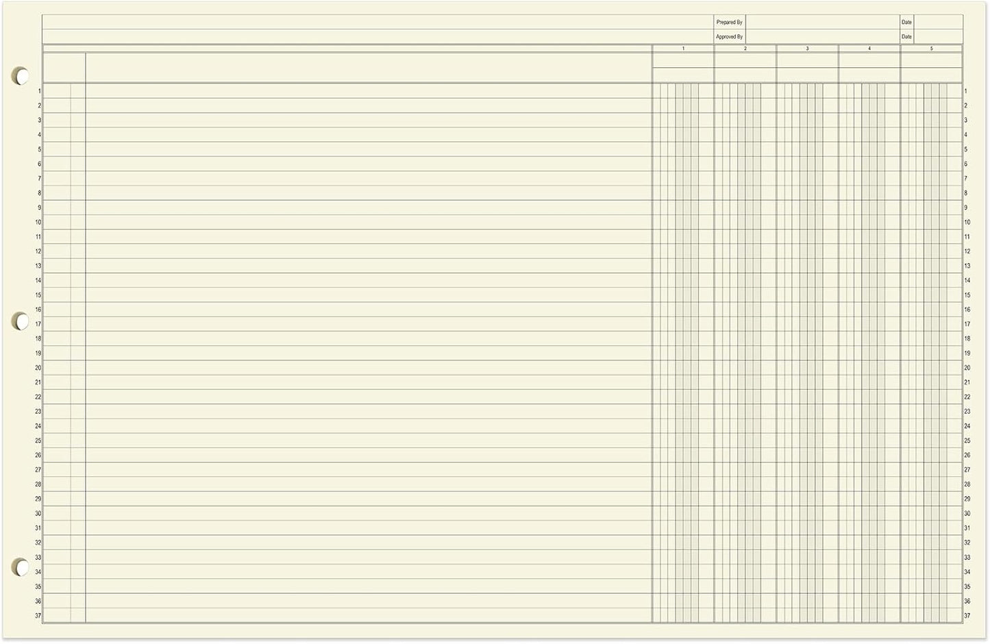 BookFactory Ledger Pad/Large 5 Column Accounting Ledger Columnar (Five Columns) Pads - 17'' x 11'', 50 Pages, Notepad Landscape Format (PAD-050-CLCPD3(17x11-Ledger-5)-AX)