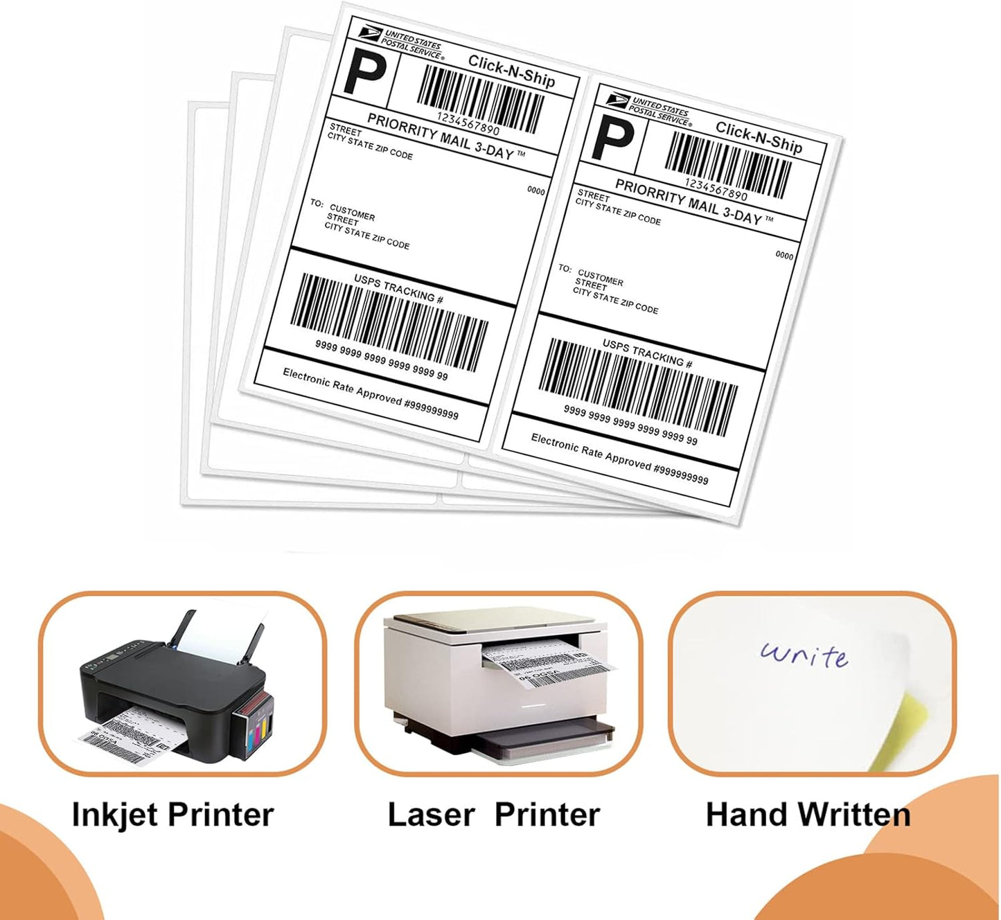 Round Corner Half Sheet 8.5" x5.5" Mailing Labels Matte Blank White Self Adhesive Shipping Labels for Laser and Ink Jet Printers 200 Label (100 Sheets)