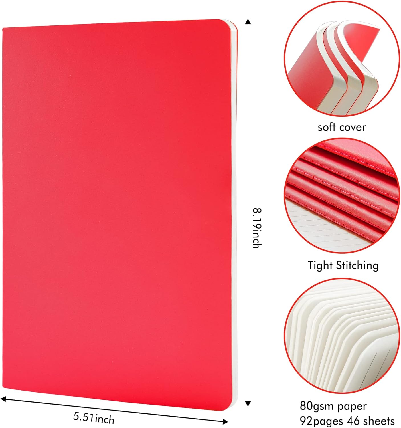 feela 36 Pack Soft Cover Journal Bulk, Lined Blank Travel Journal for Women Men Writing, Notebooks College Ruled for Work, Note Taking Notebook School Business Supplies, 8.2” x 5.5”, A5, Red