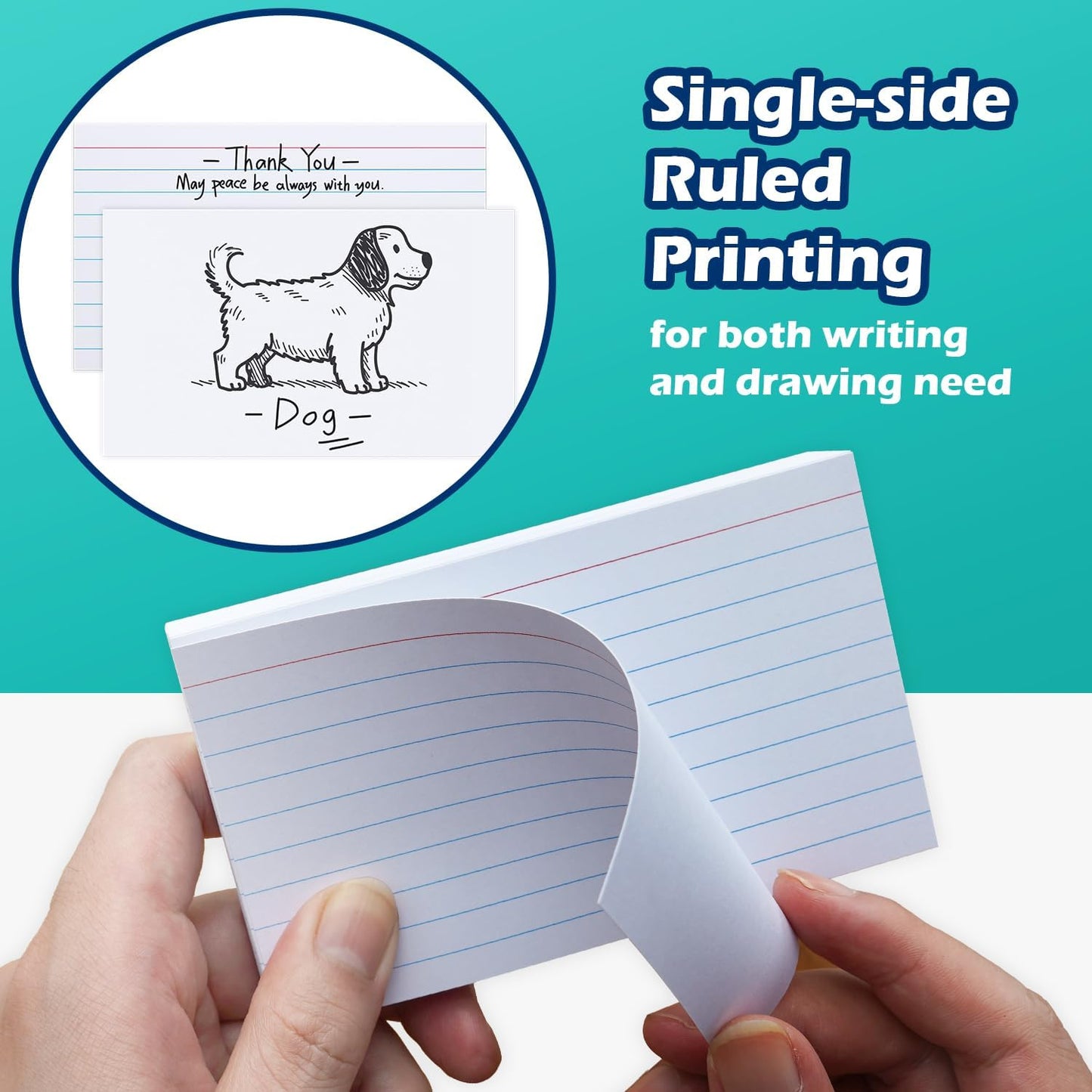 Index Cards 3x5 Lined Ruled Flash Note Cards 3" x 5", White, 200 Count, 200 GSM Heavy Weight
