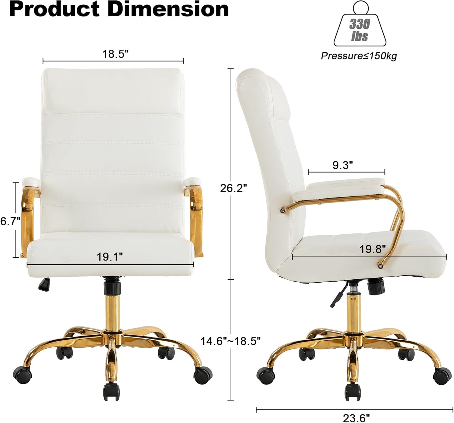 Office Desk Chair,Modern Leather Conference Room Chairs,High Back Home ofiice Chair,Adjustable Height Swivel Executive Computer Chair with Padded Seat and Armrest (White with Gold Frame)