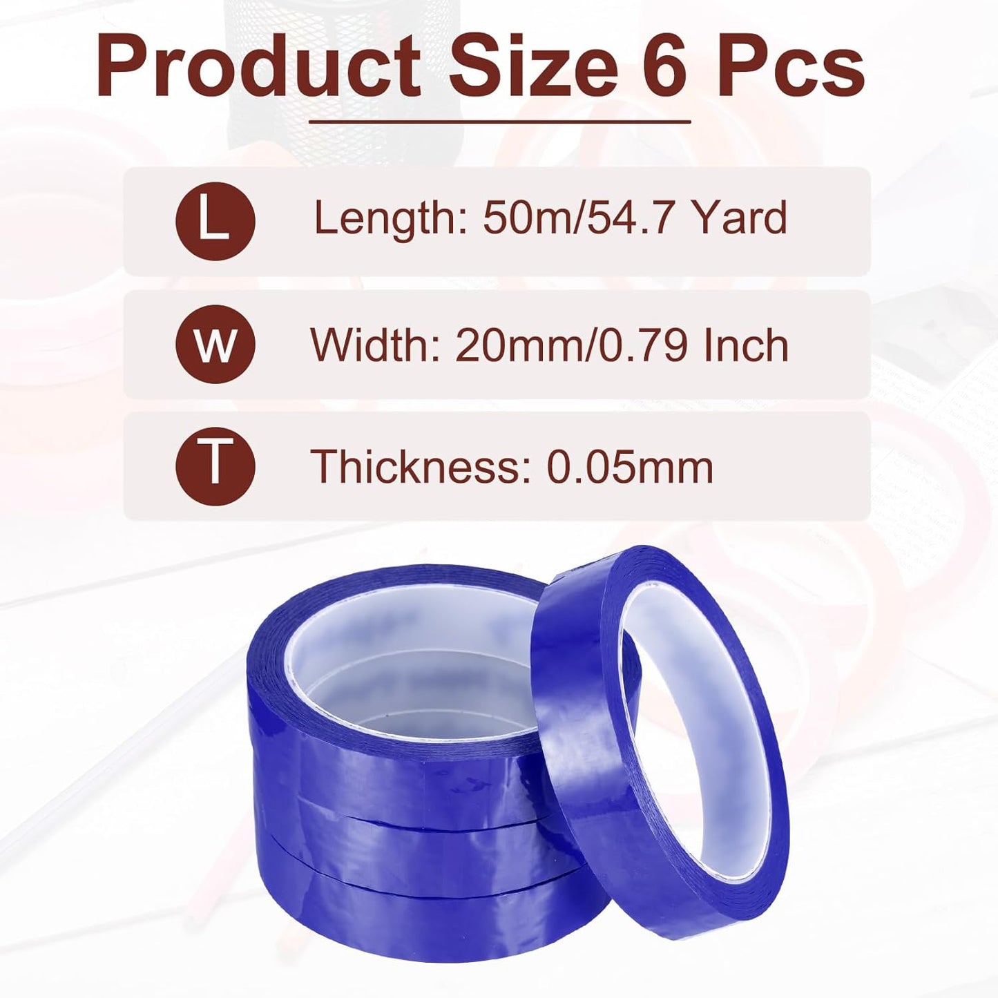 MECCANIXITY 6 Rolls Whiteboard Tape Graphic Chart Tape 20mm 54.7 Yard Art Tape Thin Self-Adhesive Pinstripe Tape Masking Tape for Gift Wrapping Craft Supplies, Blue