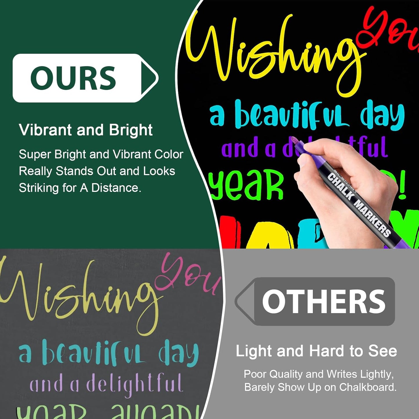 SILENART Chalk Markers for Blackboard, Window Marker for Car Erasable Liquid Chalk Pen for ChalkBoard Windows Glass Menu Board - Pack, Multicolor