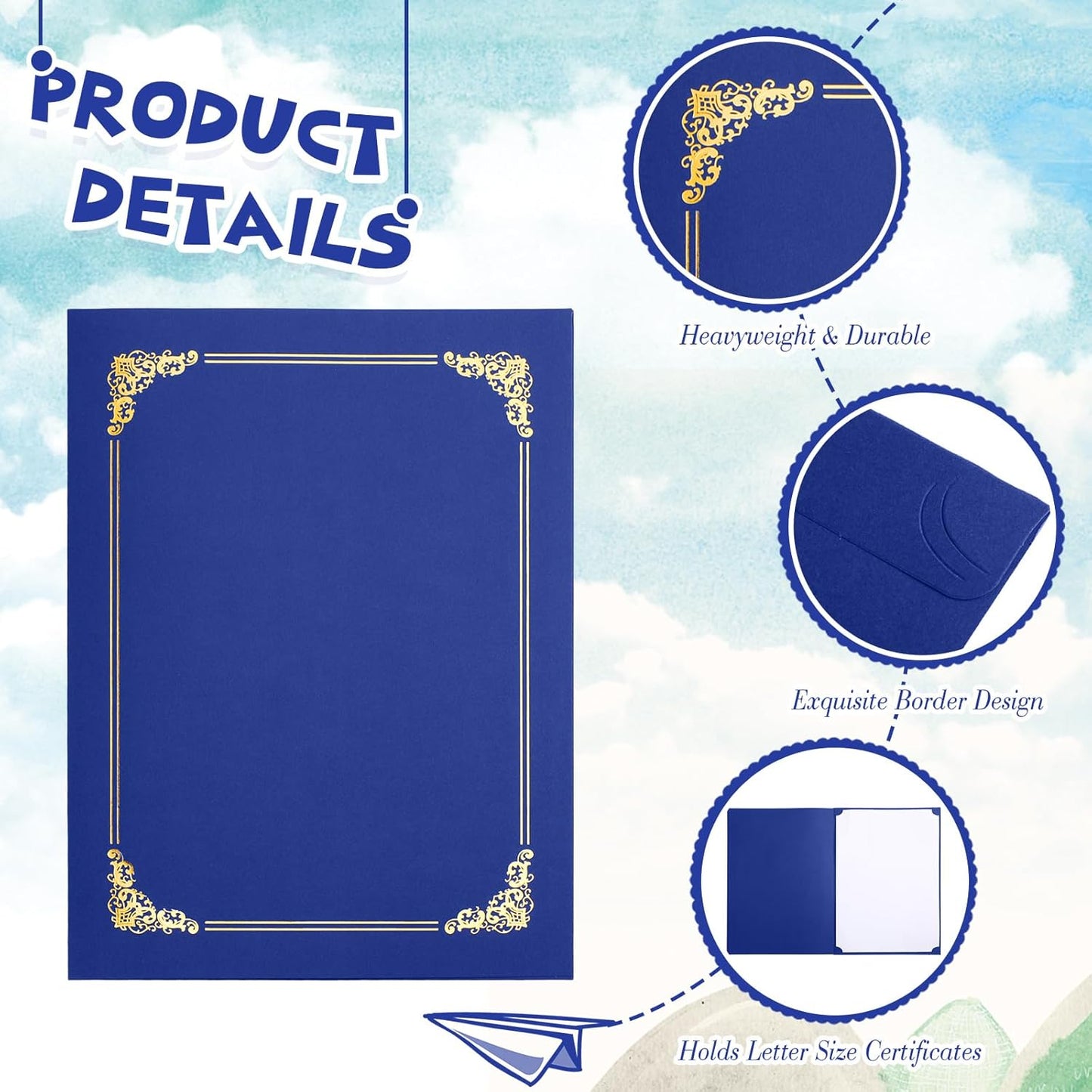 Fainne 80 Pieces Certificate Holders Diploma Holders Document Holder Certificate Covers Certificate Folders with Gold Foil Border for Letter Size 8.5 x 11 Inches Diploma Documents Awards (Royal Blue)