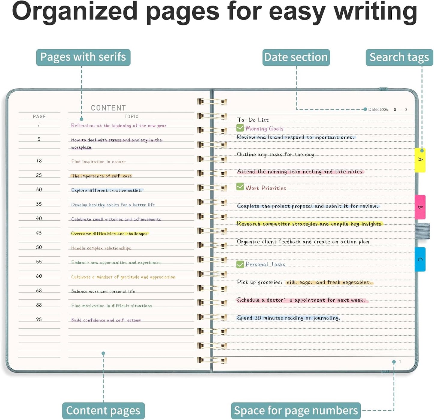 AHGXG Lined Spiral Journal Notebook, B5 Large Notebooks for Women Men, 140 Pages Hardcover Leather Notebook College Ruled, 100 GSM Paper, Notebooks for Work School Note Taking, 7.6" x 10", GrayBlue