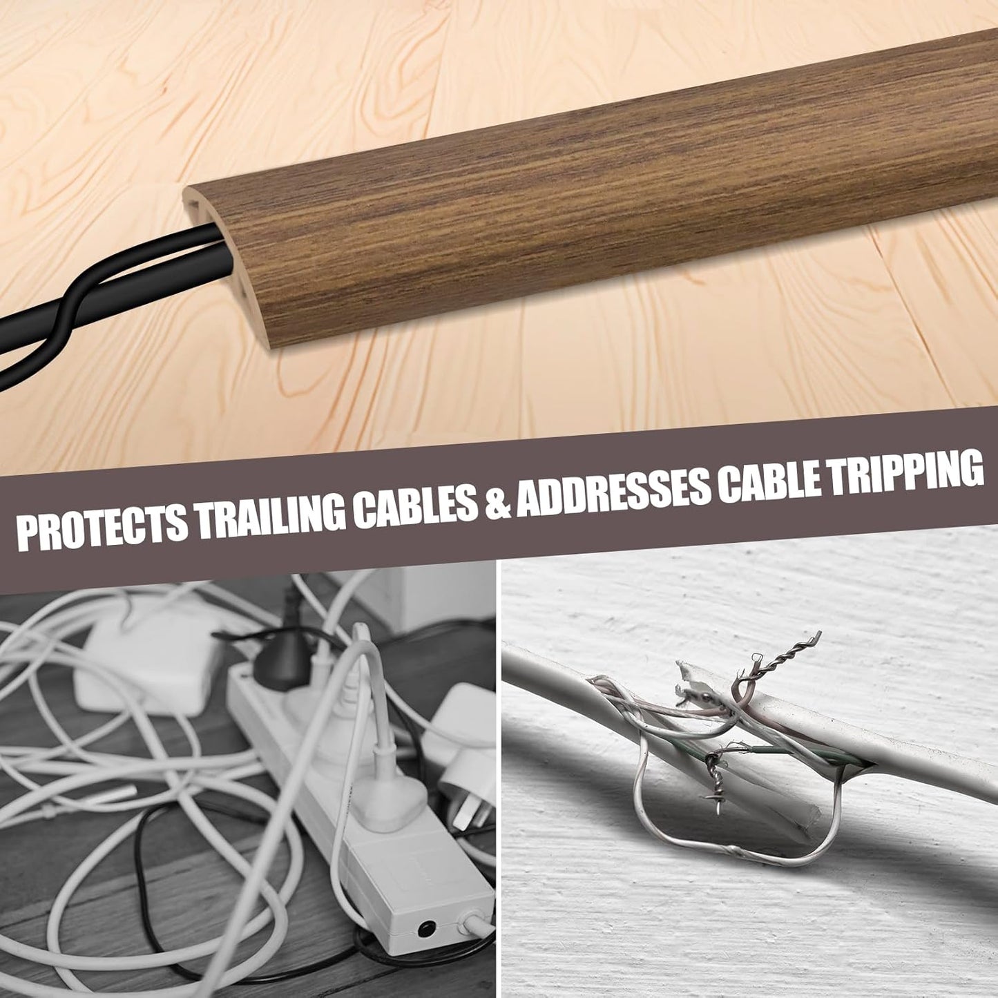 Floor Cord Cover Cable Cavity Self Adhesive Cord Hider Floor 10FT Floor Cable Management Power Cord Protector Floor Electric Cord Covers for Offices, Gym, Exhibitions (Misty Brown Wood, 1.97" x 10')