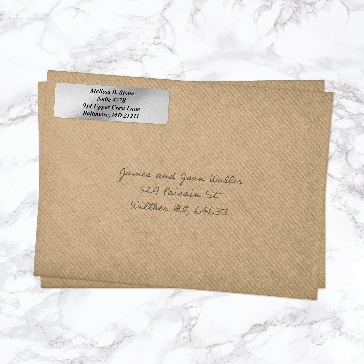 Silver Foil Personalized Return Address Labels with Elegant Dispenser - Roll of 500 Custom Stickers