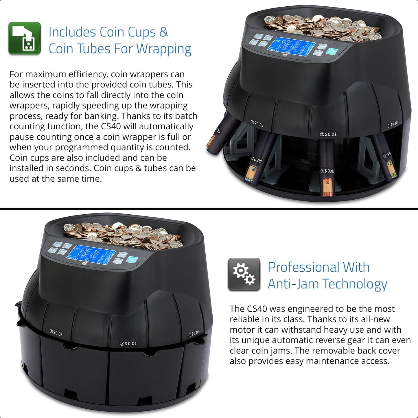 ZZap CS40 Coin Counter, Sorter and Roller - Money Cash Currency Machine