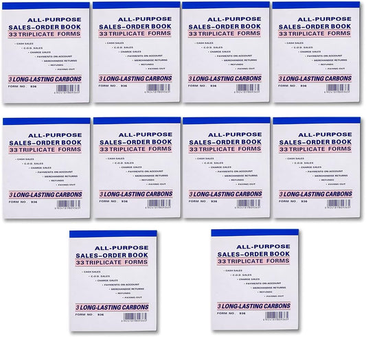 Sales Order Book 33 Triplicate Forms Carbonless 3 Copy's - Wholesale Lot of 10