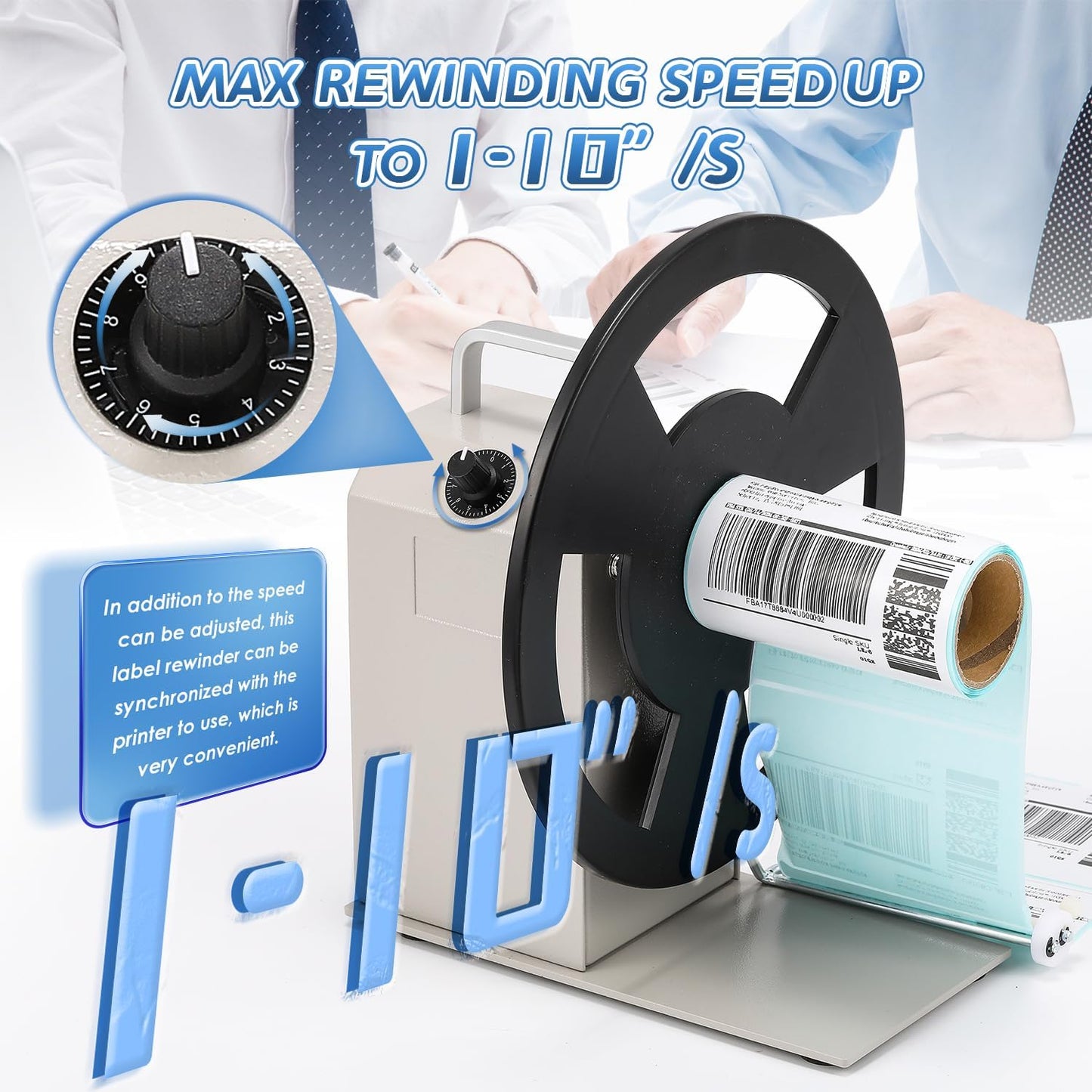 Automatic Rewinder, Speed-Adjustable Sticker Machine, Bidirectional Label Rewinding, Synchronized With Printer, 1"/1.5"/3" Core Holder, Width 3.54"