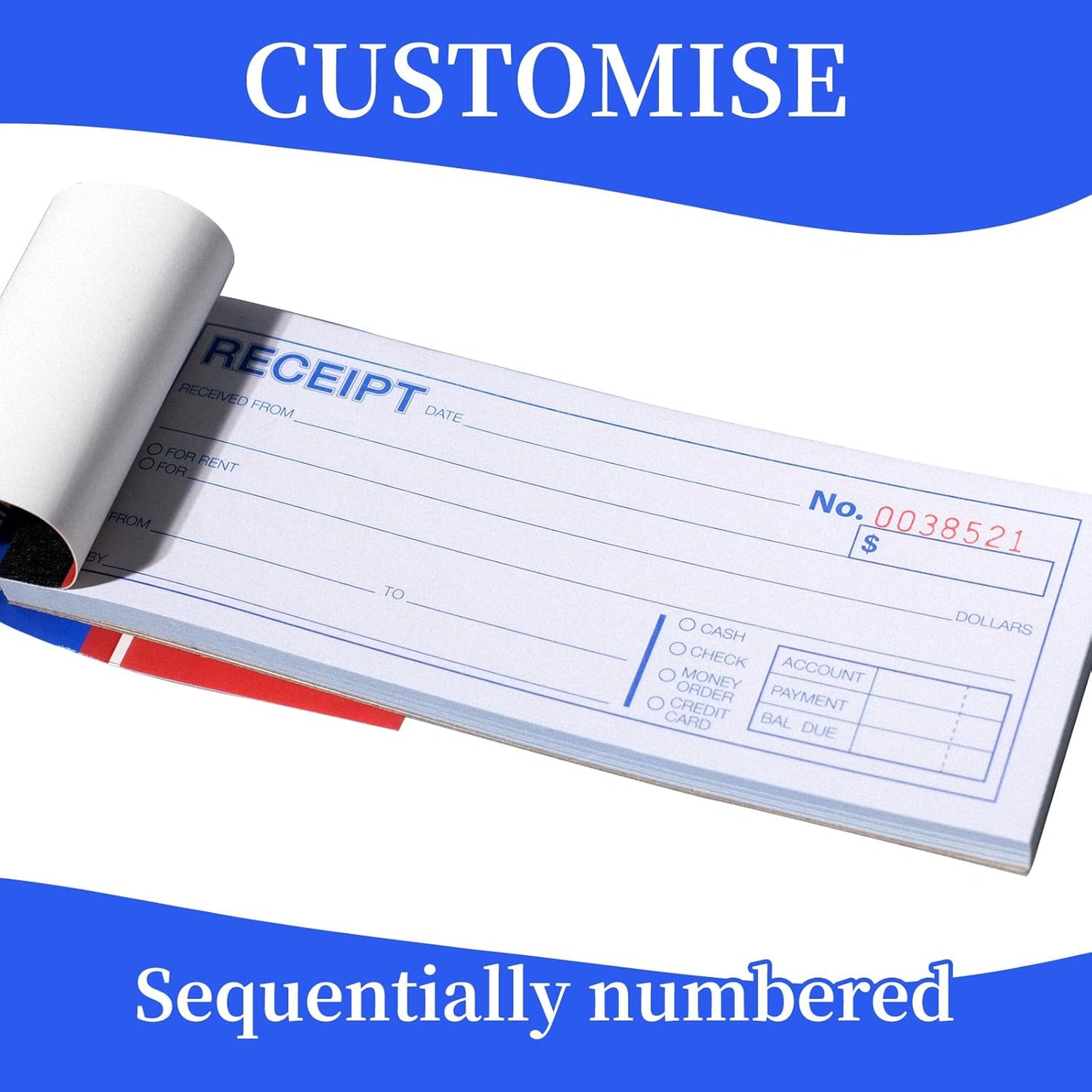 12 Pads Money and Rent Receipt Book 2.75 x 7.2 Inch Receipt Log Book Bound Cover 2 Part Carbonless Receipt Book with Carbonless Copies 50 Sets Per Book