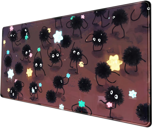 Desk Pad Anime Black Pom Poms Gaming Mouse Pad Large Star Designs Desk Office Decor Exclusive Beautiful Girls Mouse Pad for Women Desktop with Stitched Edges Non-Slip Computer Mat 31.5x11.8In