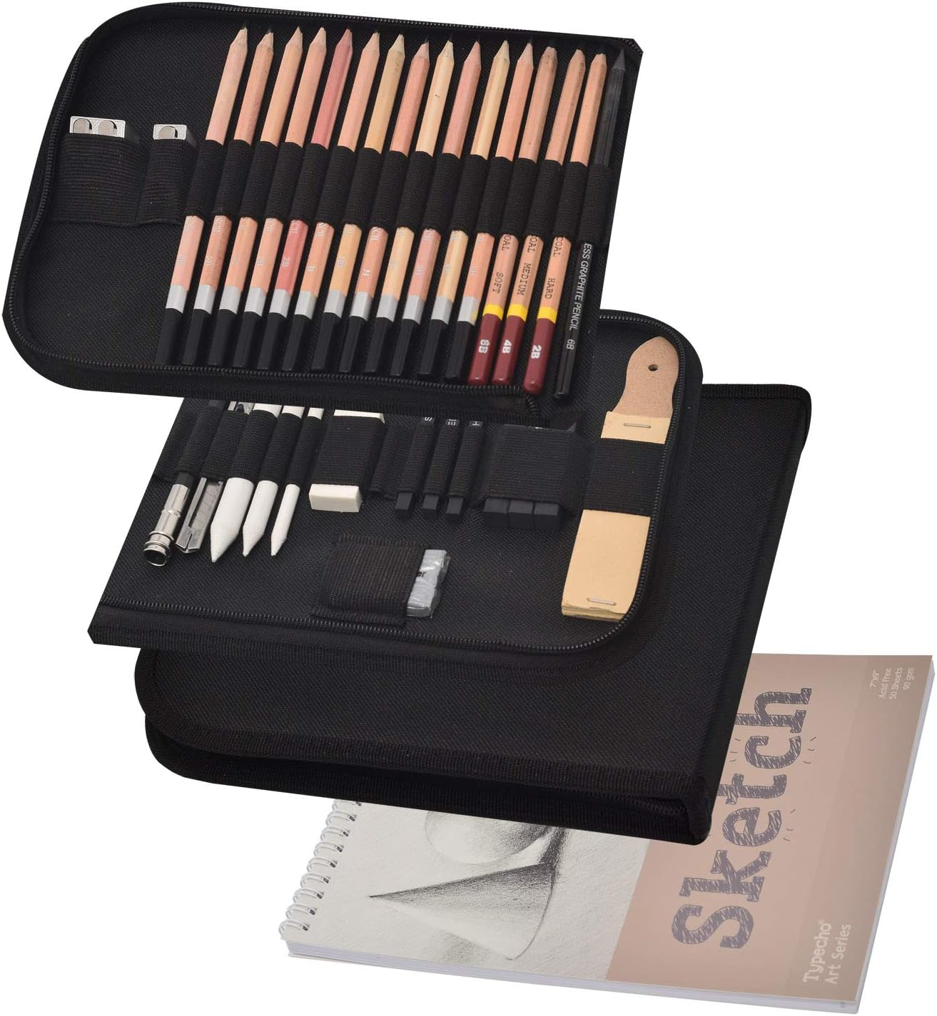 Sketching Drawing Pencil Set,33pcs Professional Charcoal Pencils Artist Kit with Sketch Book,Art Set Supplies for Teens,Kids Adults,Artists,Beginners(33pcs)