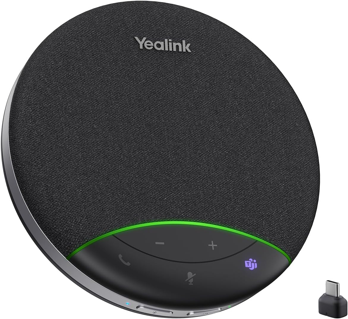 Yealink Sp92 Conference Speaker and Microphone with Bluetooth Dongle, Teams Certified, Noise Reduction, 20H Call Time USB Speakerphone for 4-6 People Meeting Room