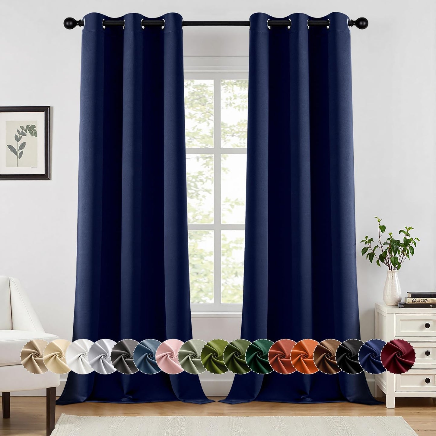 MIULEE Navy Blue Blackout Curtains for Bedroom Living Room 96 Inches Long 2 panels, Thermal Insulated Room Darkening Drapes Solid Grommet Top Noise Reducing Light Blocking Window Treatments 40x96 Inch