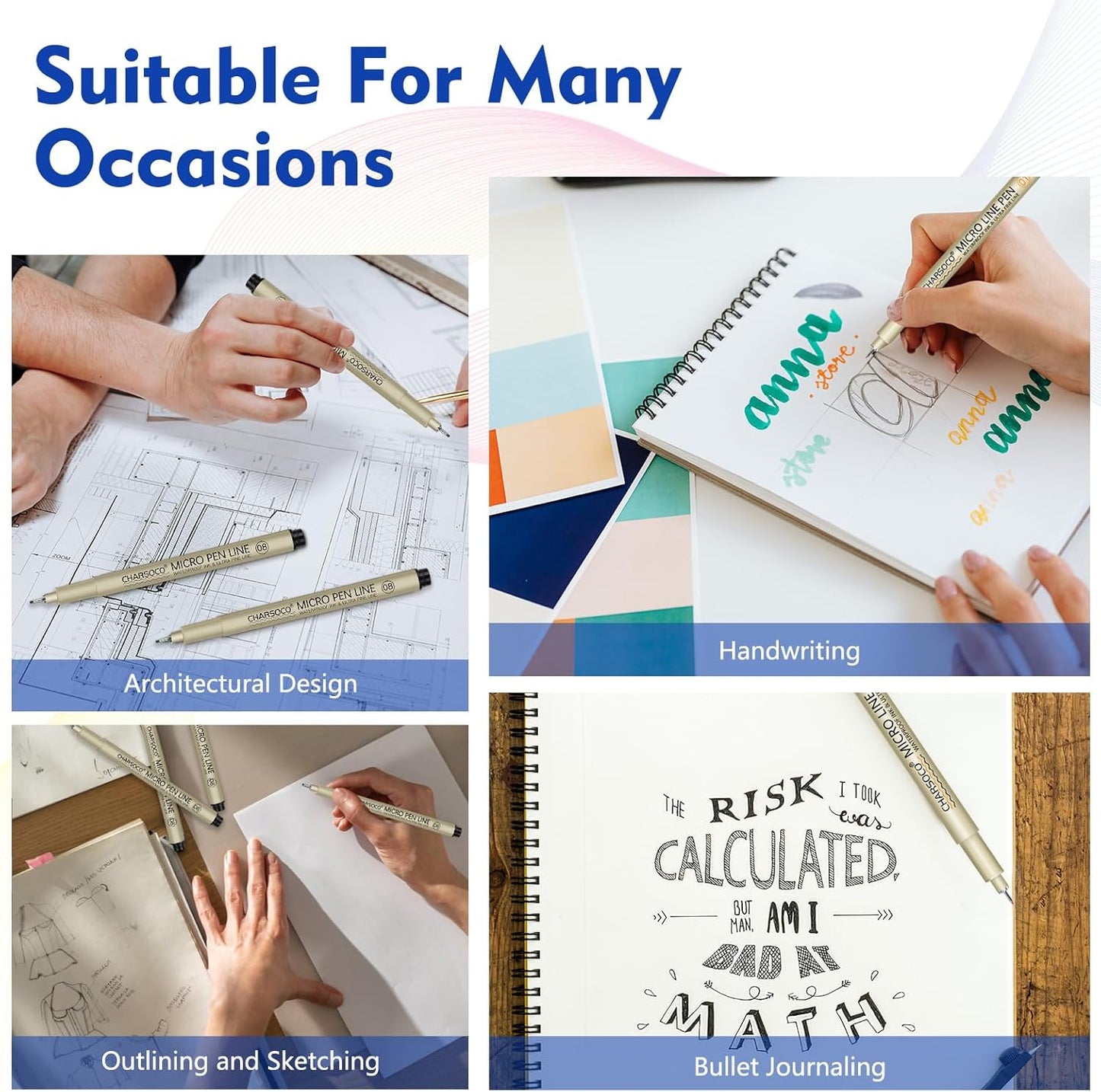 30 Micro Pen, 6 Pack Black Fine Point Pen with Waterproof Archival Ink, 3mm Fineliner Ink Pens for Artist Illustration, Sketching, Anime, Manga, Technical Drawing and Scrapbooking