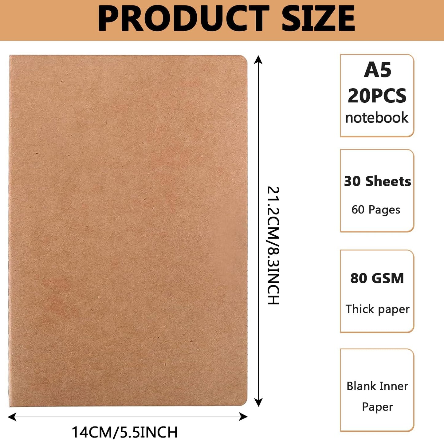 30 Pack Blank Kraft Notebook A5 Soft Cover Kraft Notebooks Journals Writing Diary Subject Notebooks 30 Sheets 60 Pages for Journaling, Travelers, School and Office