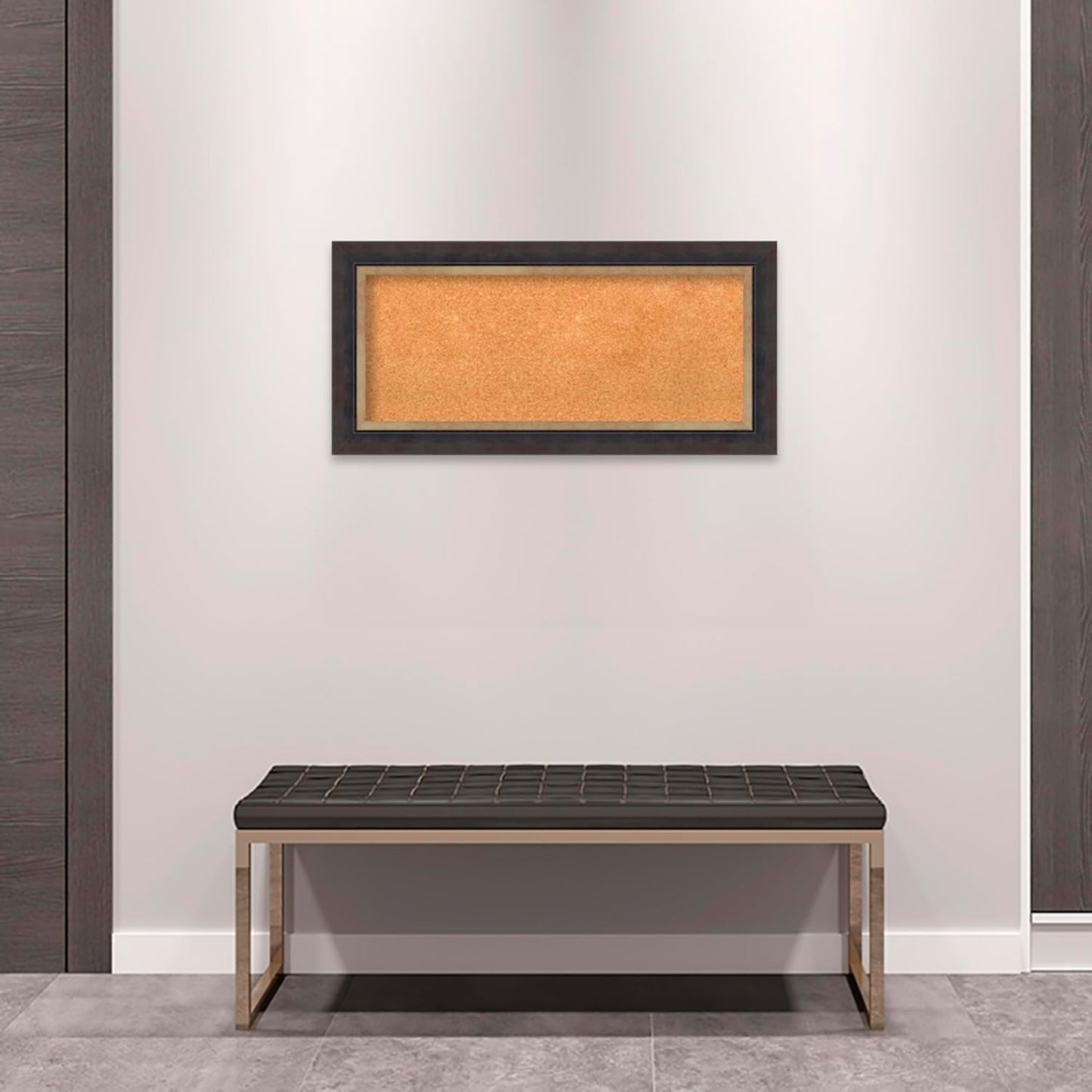 Amanti Art Natural Cork Board for Wall, 17x35 Vision Board with Black Wood Frame, Medium Corkboard Office Decor for Home Organization, Casual Corkboard Pinboard to Display Items for Home Organization