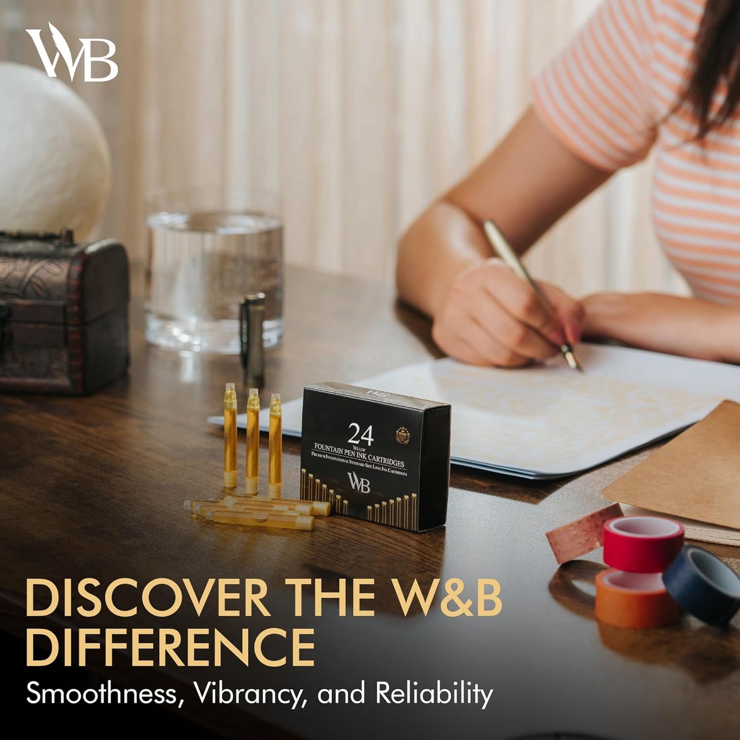 Wordsworth & Black 24 Pack Fountain Pen Ink Refills - Set of 24 Yellow Ink Cartridges - International Standard Size - Length APPR 2.3" - Base Diameter APPR 0.24" - Disposable and Generic