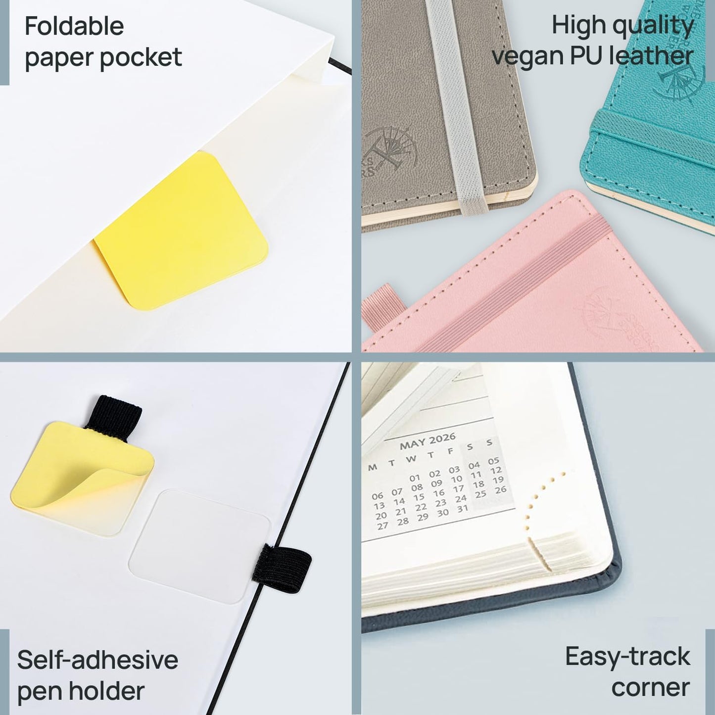 POPRUN Pocket Monthly Planner 2026-2027 (Pocket- 4''x 6.25'' Soft Leather Cover) - 18 Month Calendar Book for Purse (Jan.2026 - Jun. 2027), 100 GSM Thick Paper - Green